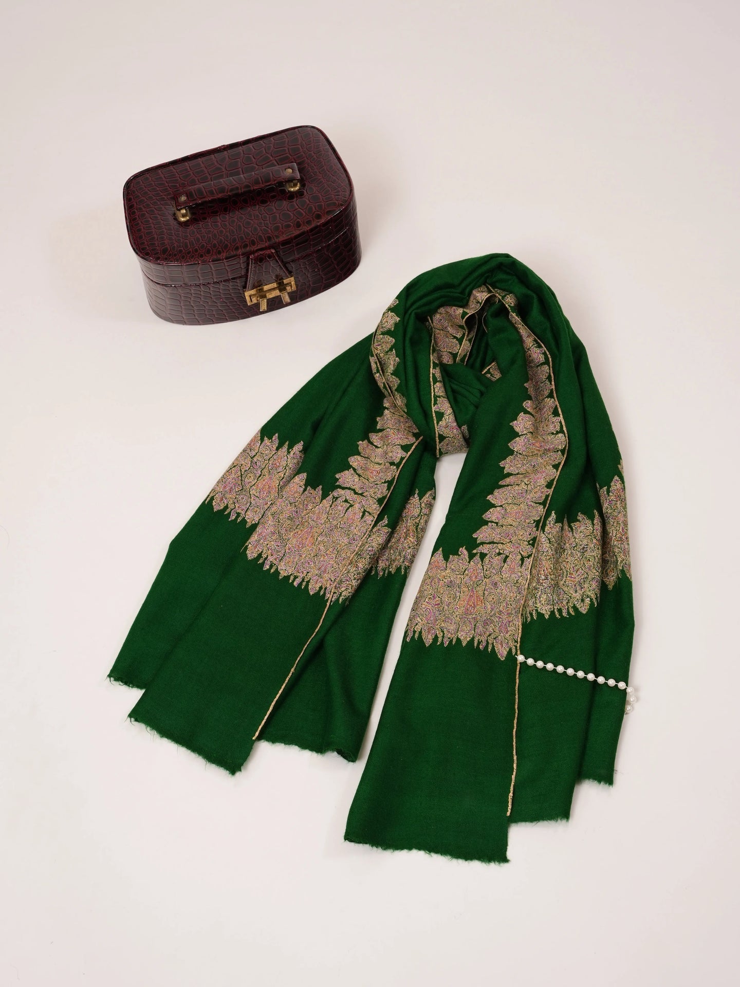 Emerald Green Handspun Daurdar Pure Pashmina Shawl Shahkaar.com