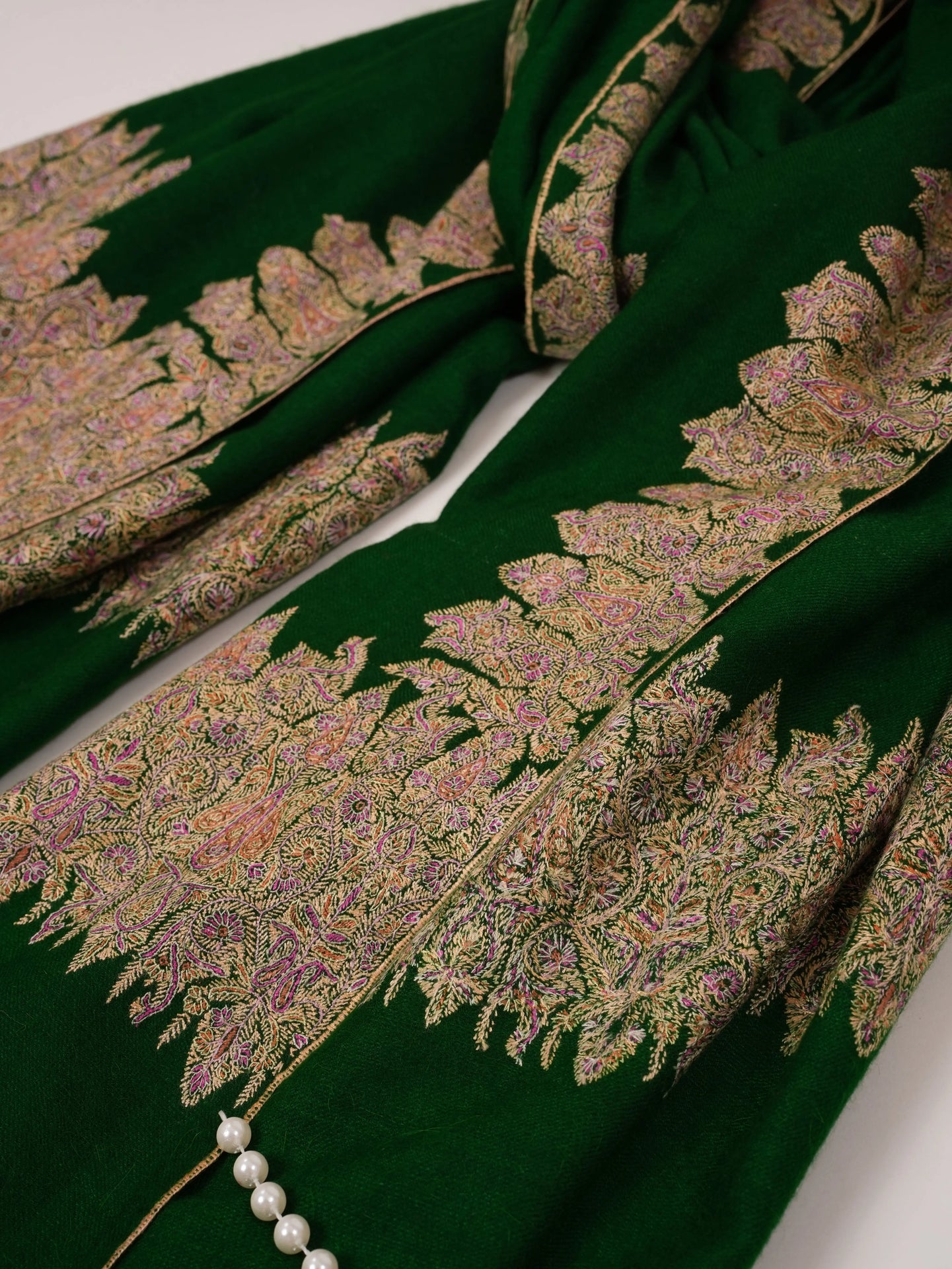 Emerald Green Handspun Daurdar Pure Pashmina Shawl Shahkaar.com