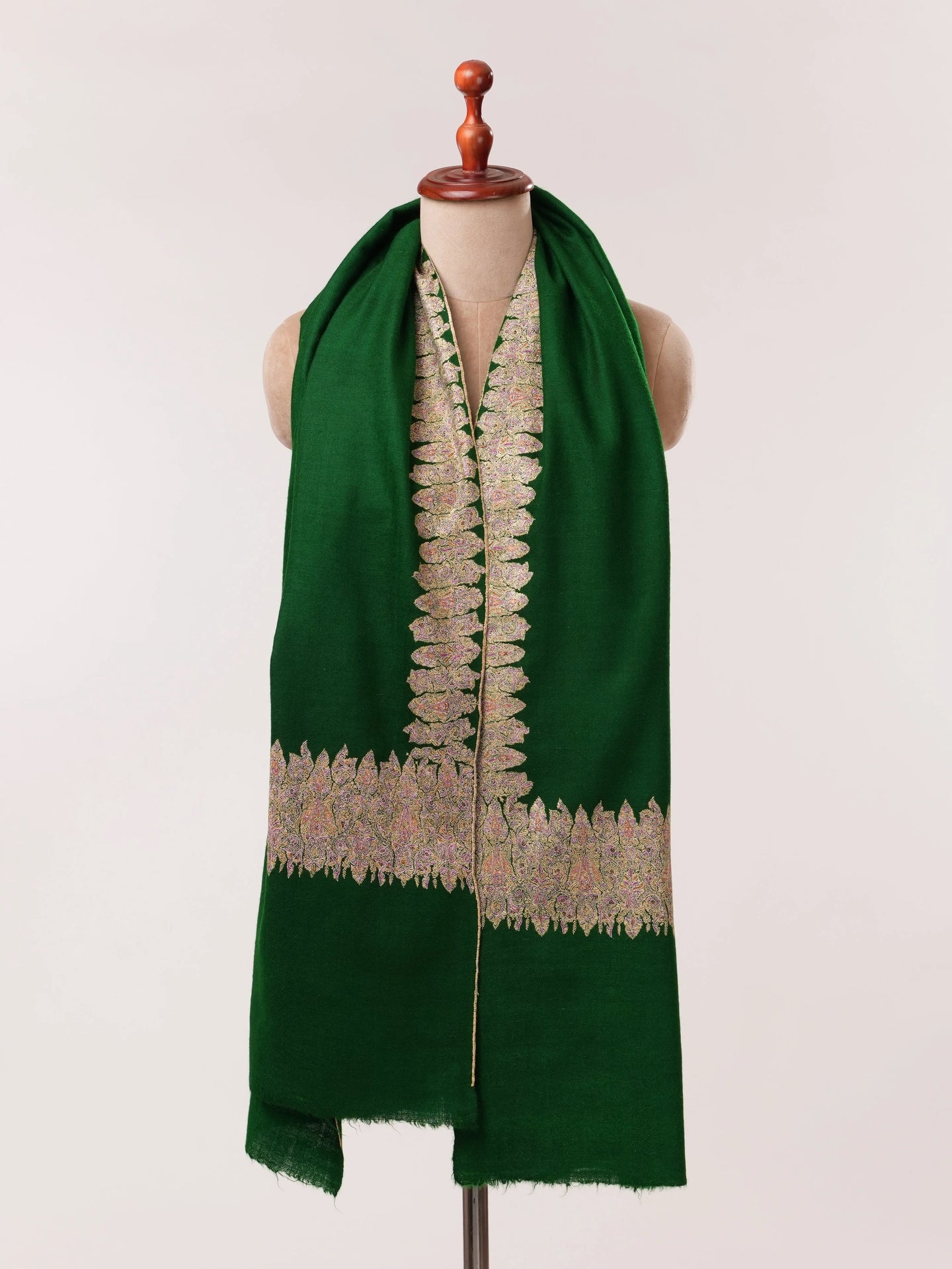 Emerald Green Handspun Daurdar Pure Pashmina Shawl Shahkaar.com