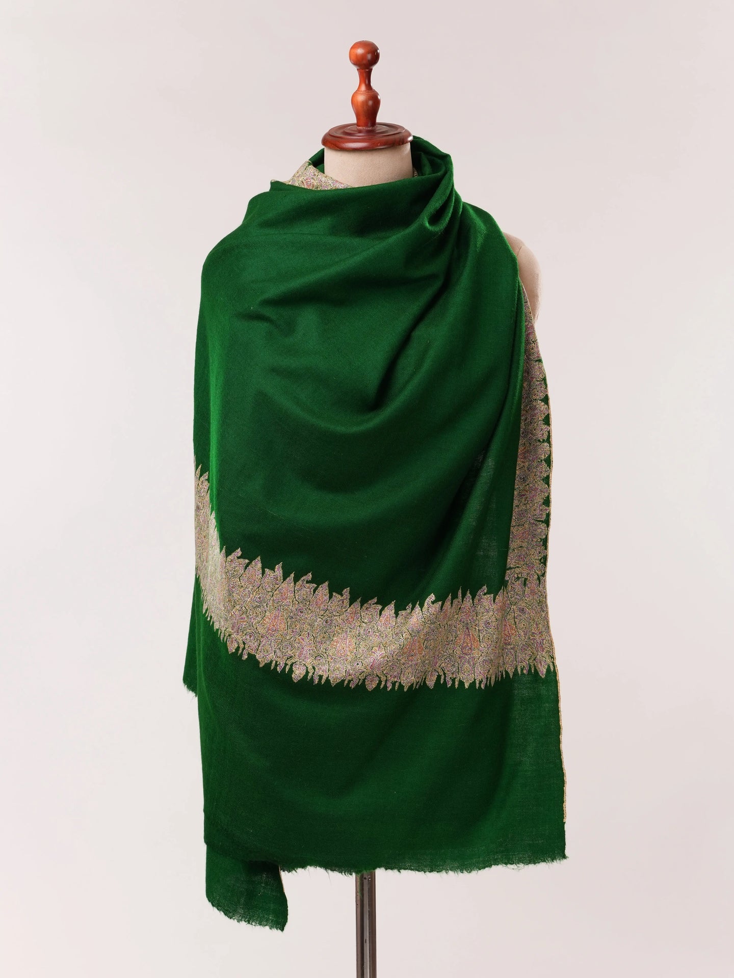 Emerald Green Handspun Daurdar Pure Pashmina Shawl Shahkaar.com