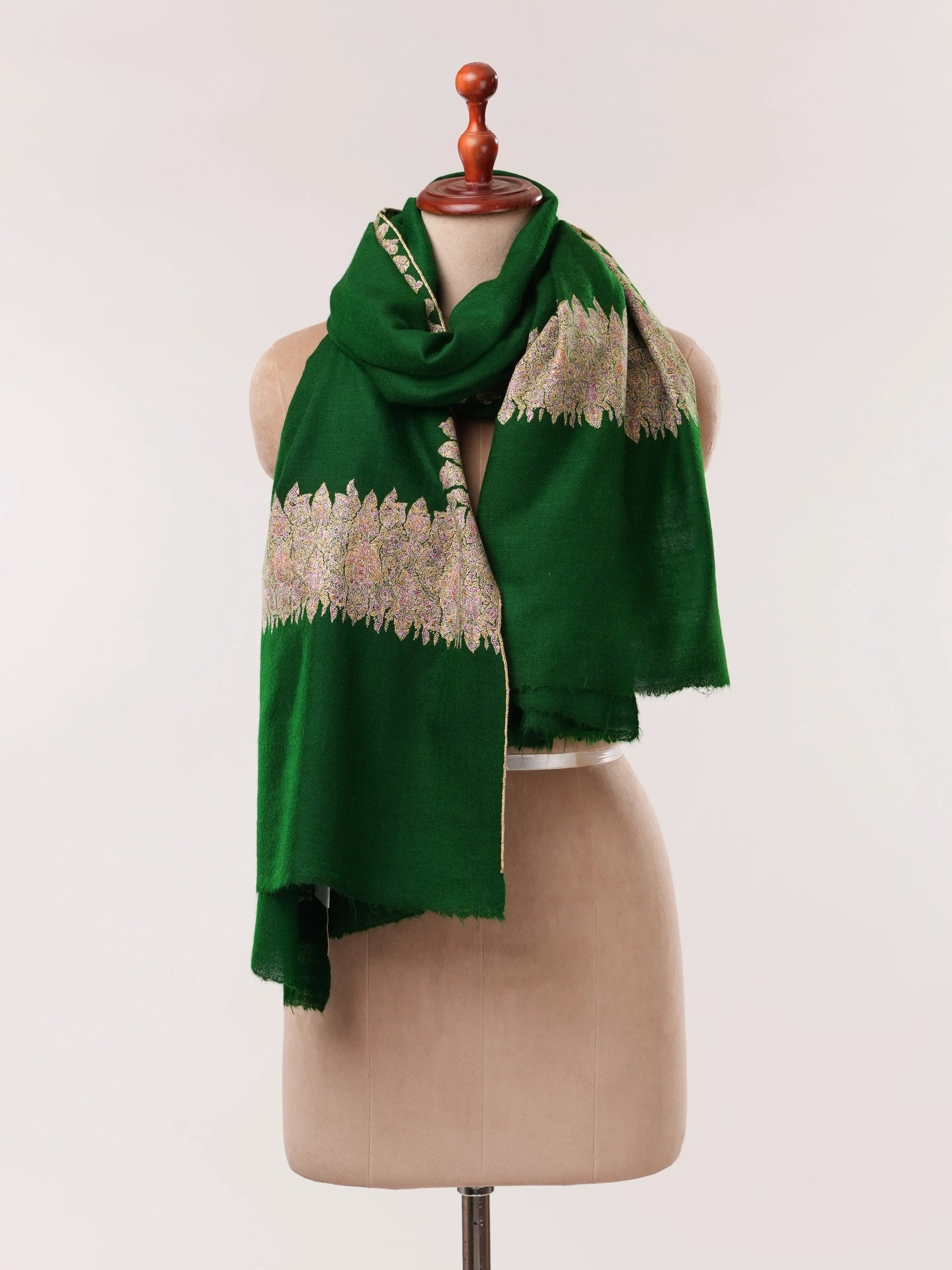 Emerald Green Handspun Daurdar Pure Pashmina Shawl Shahkaar.com