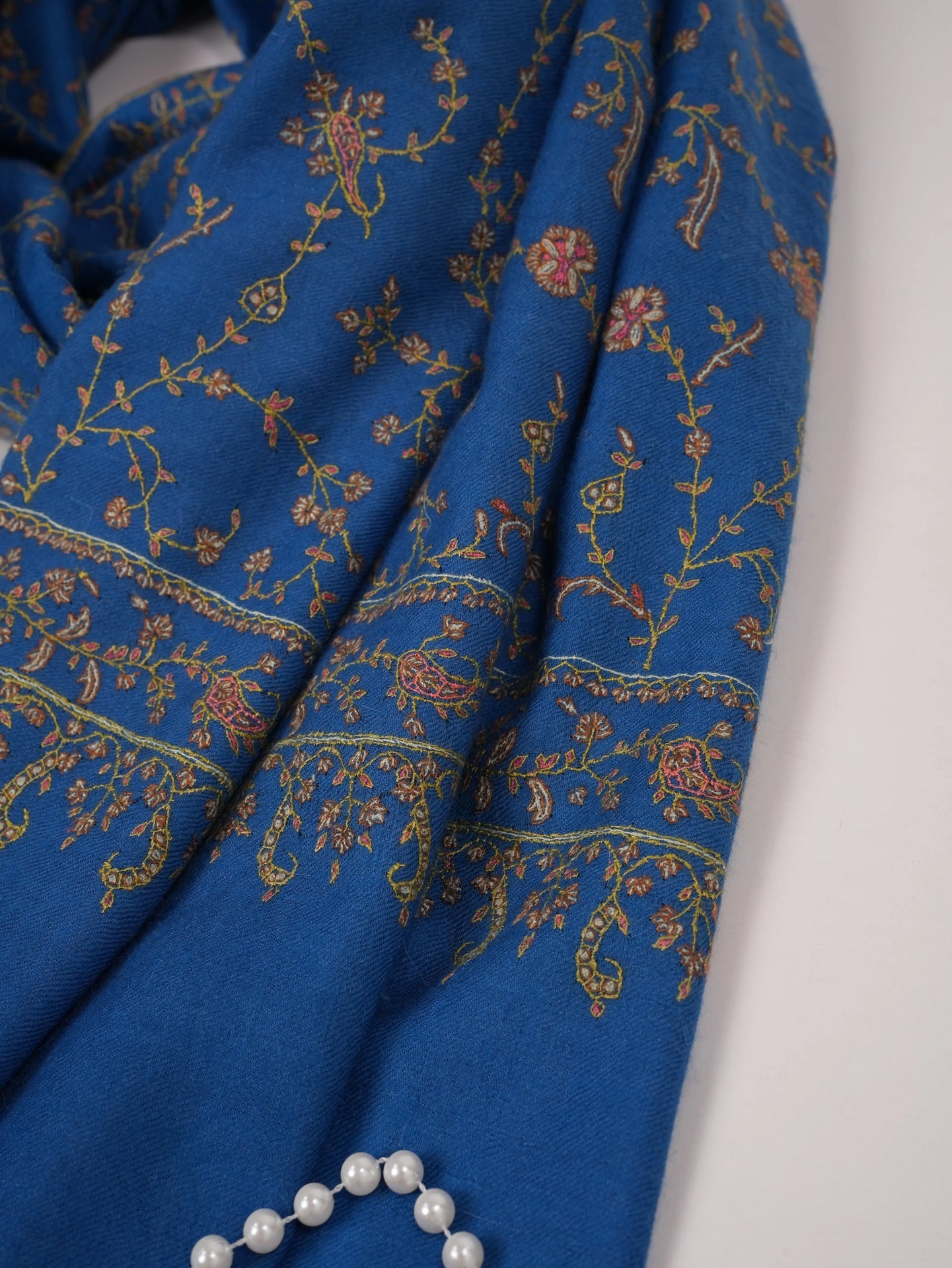 Rich Royal Blue Handwoven Pashmina Shawl with Jali Embroidery Shahkaar.com