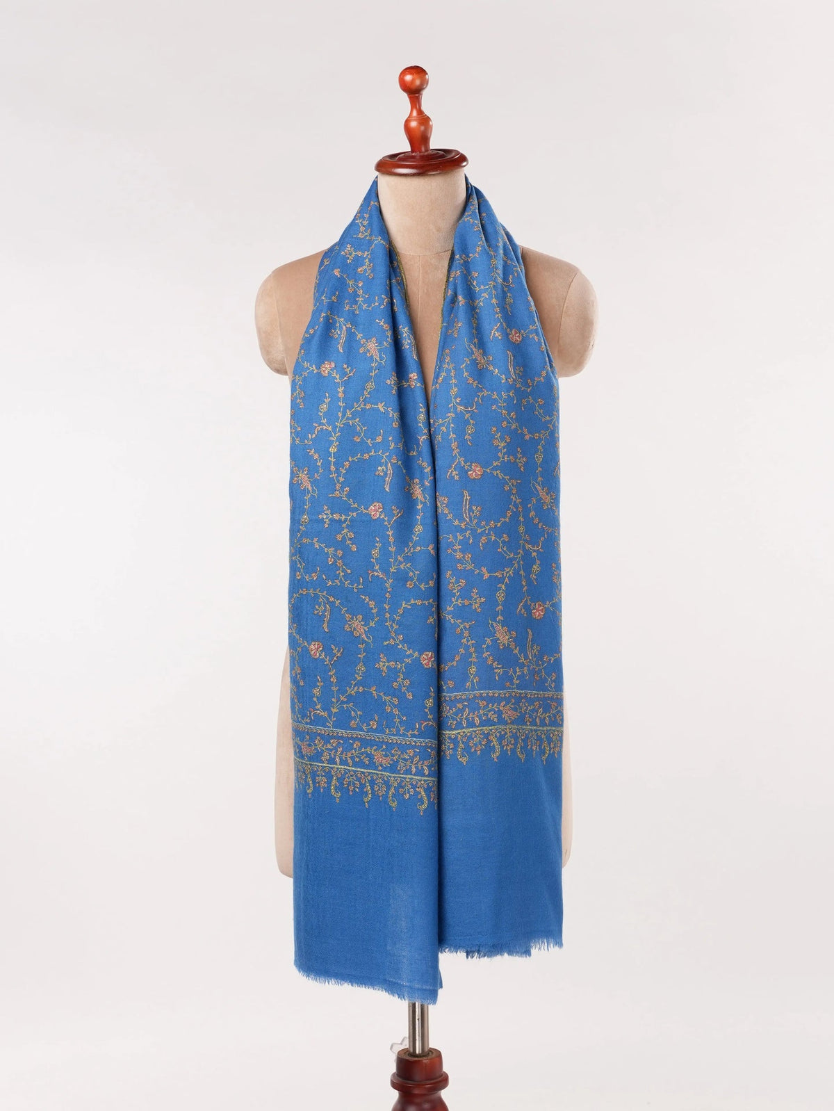 Rich Royal Blue Handwoven Pashmina Shawl with Jali Embroidery Shahkaar.com