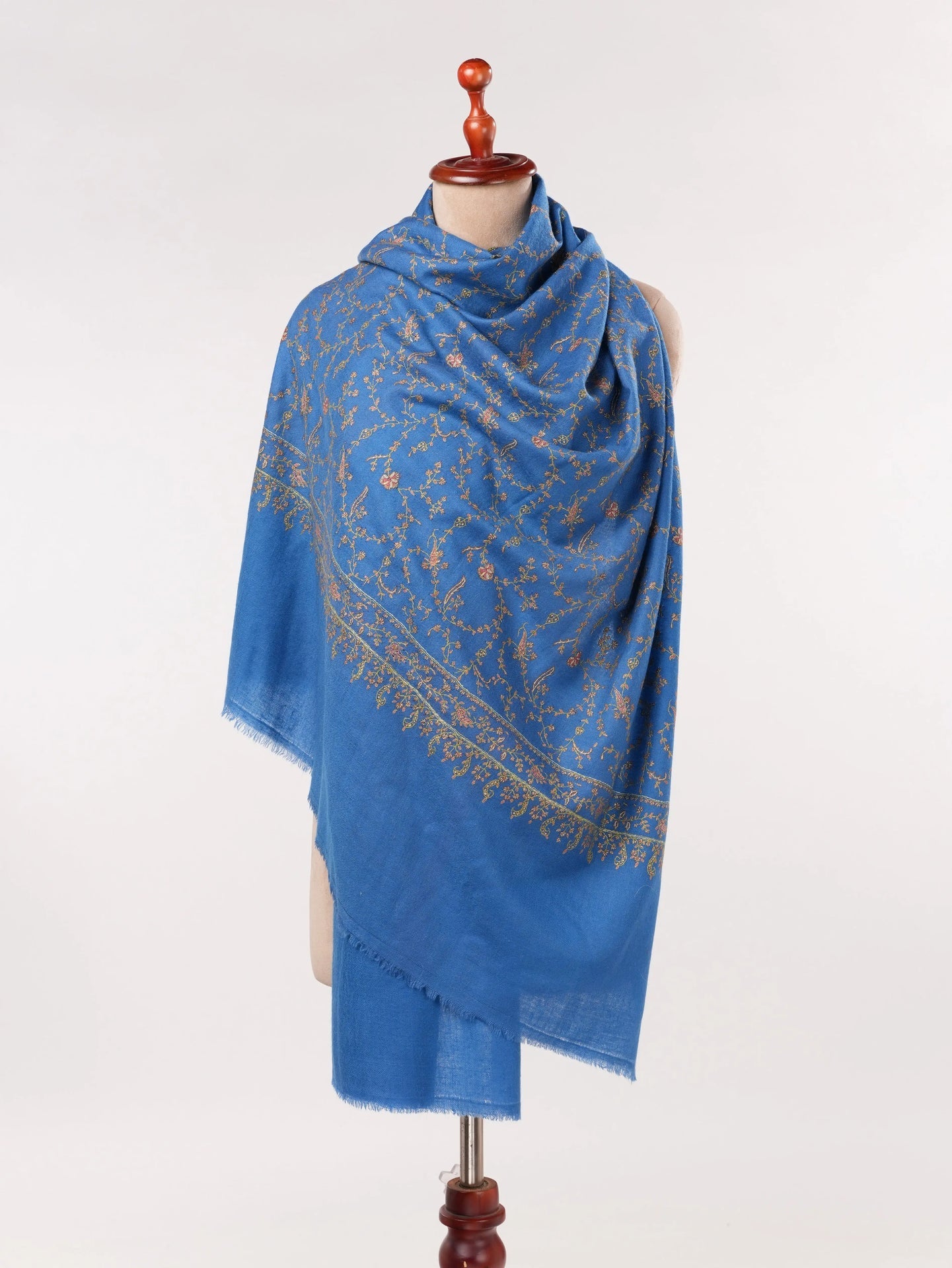 Rich Royal Blue Handwoven Pashmina Shawl with Jali Embroidery Shahkaar.com