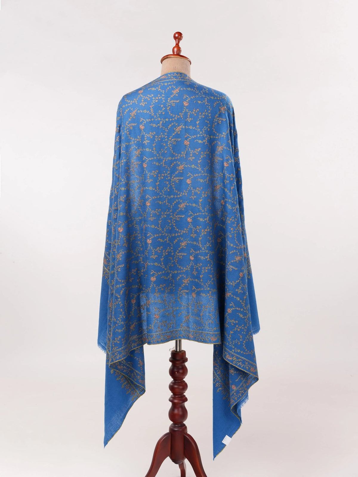 Rich Royal Blue Handwoven Pashmina Shawl with Jali Embroidery Shahkaar.com