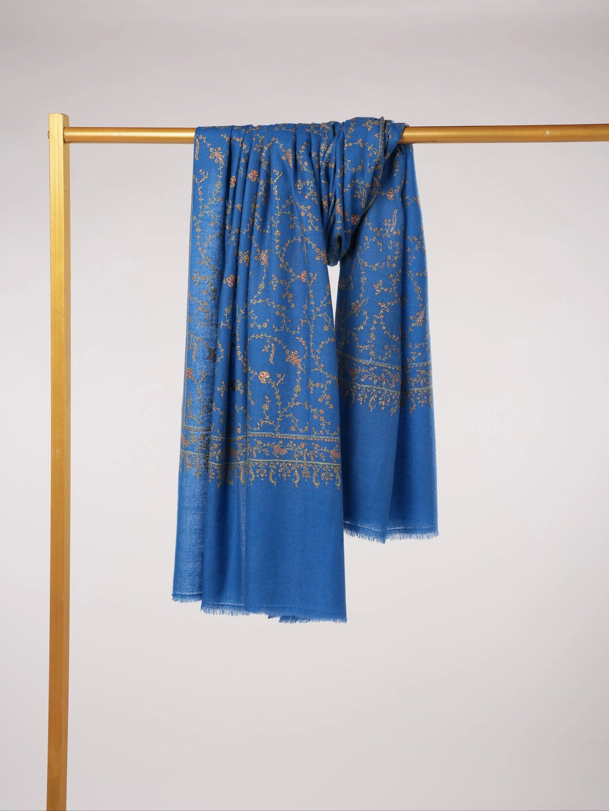 Rich Royal Blue Handwoven Pashmina Shawl with Jali Embroidery Shahkaar.com