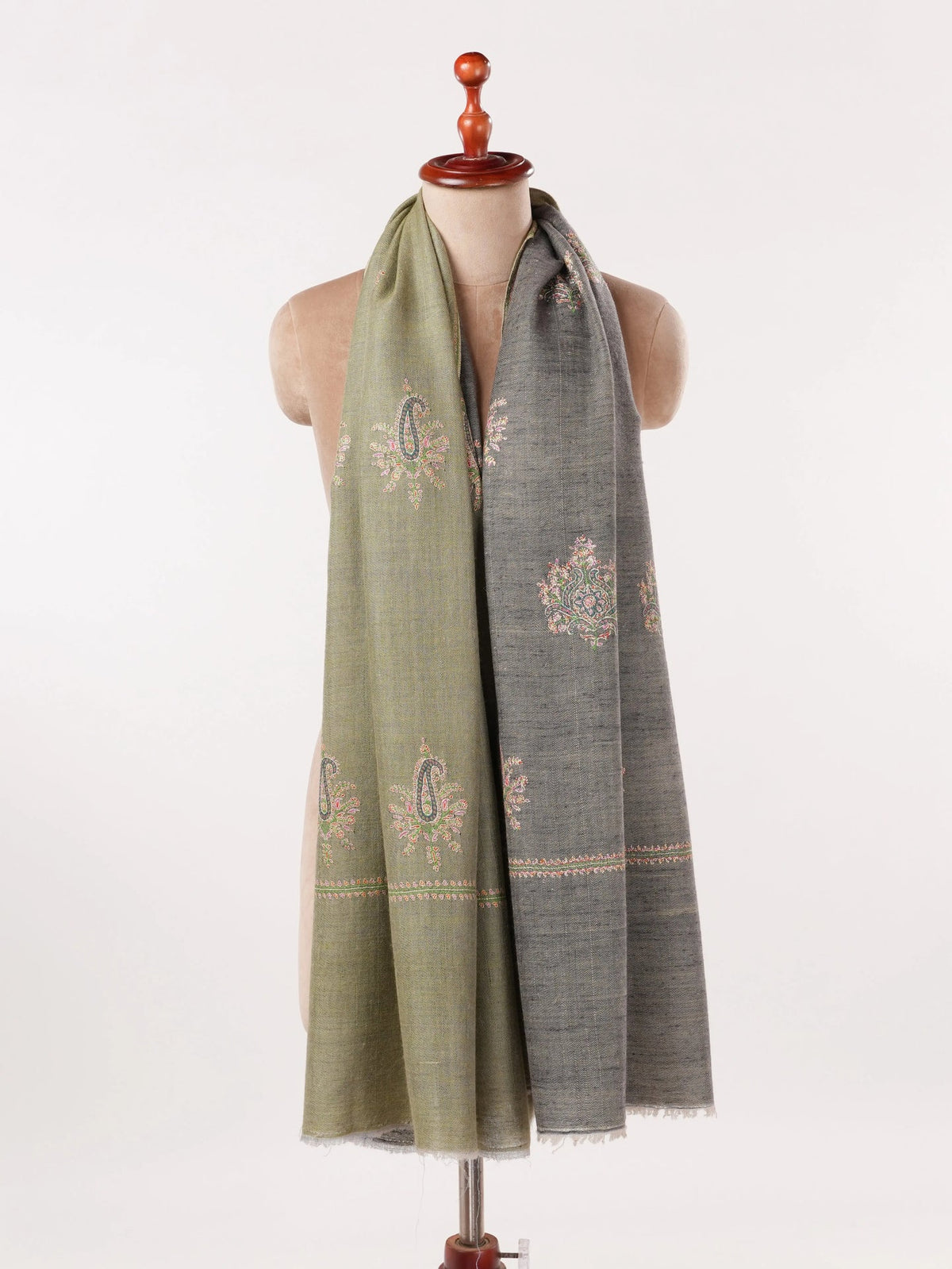 Dualtone Handwoven Pashmina Shawl with Buteh Hand Embroidery