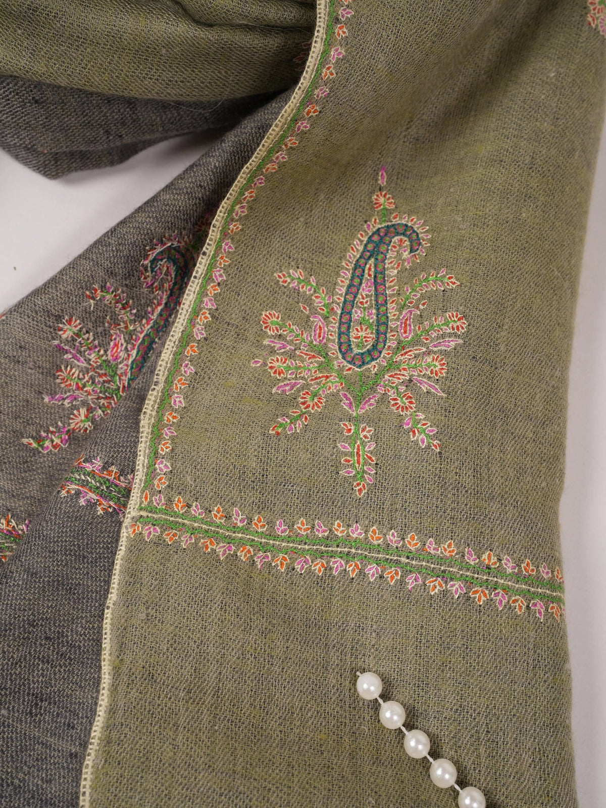 Dualtone Handwoven Pashmina Shawl with Buteh Hand Embroidery