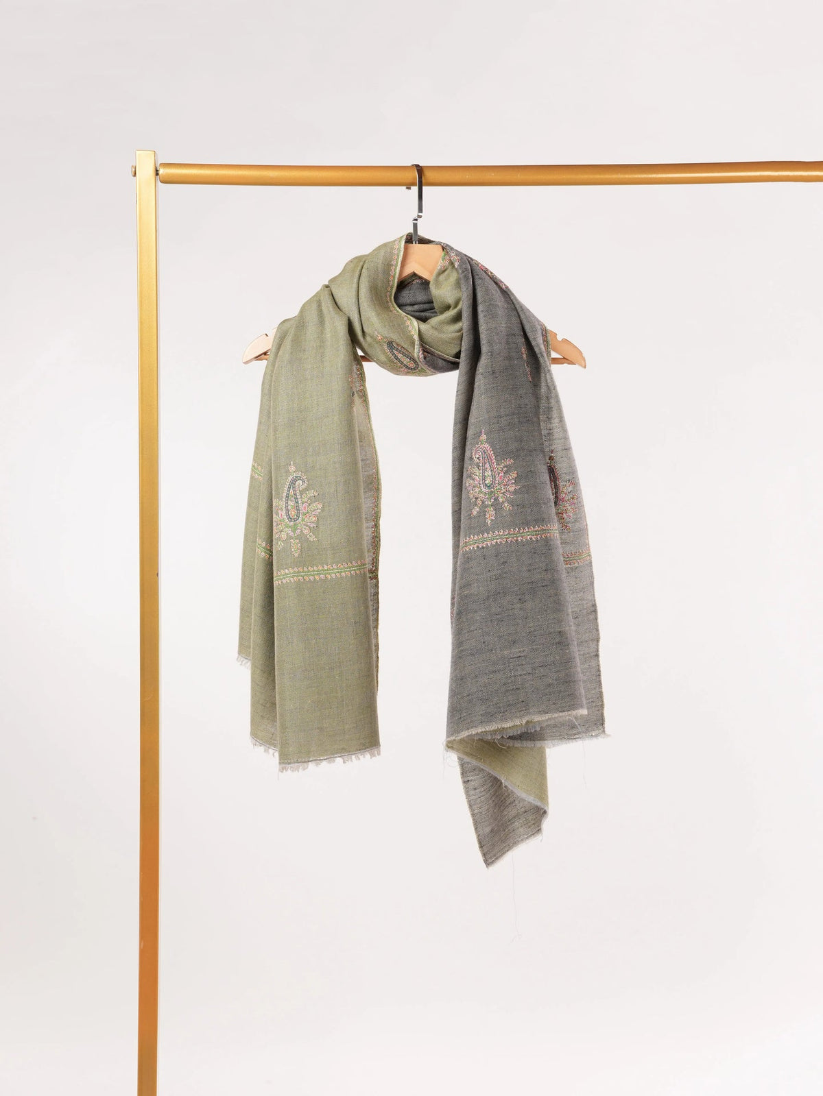 Dualtone Handwoven Pashmina Shawl with Buteh Hand Embroidery