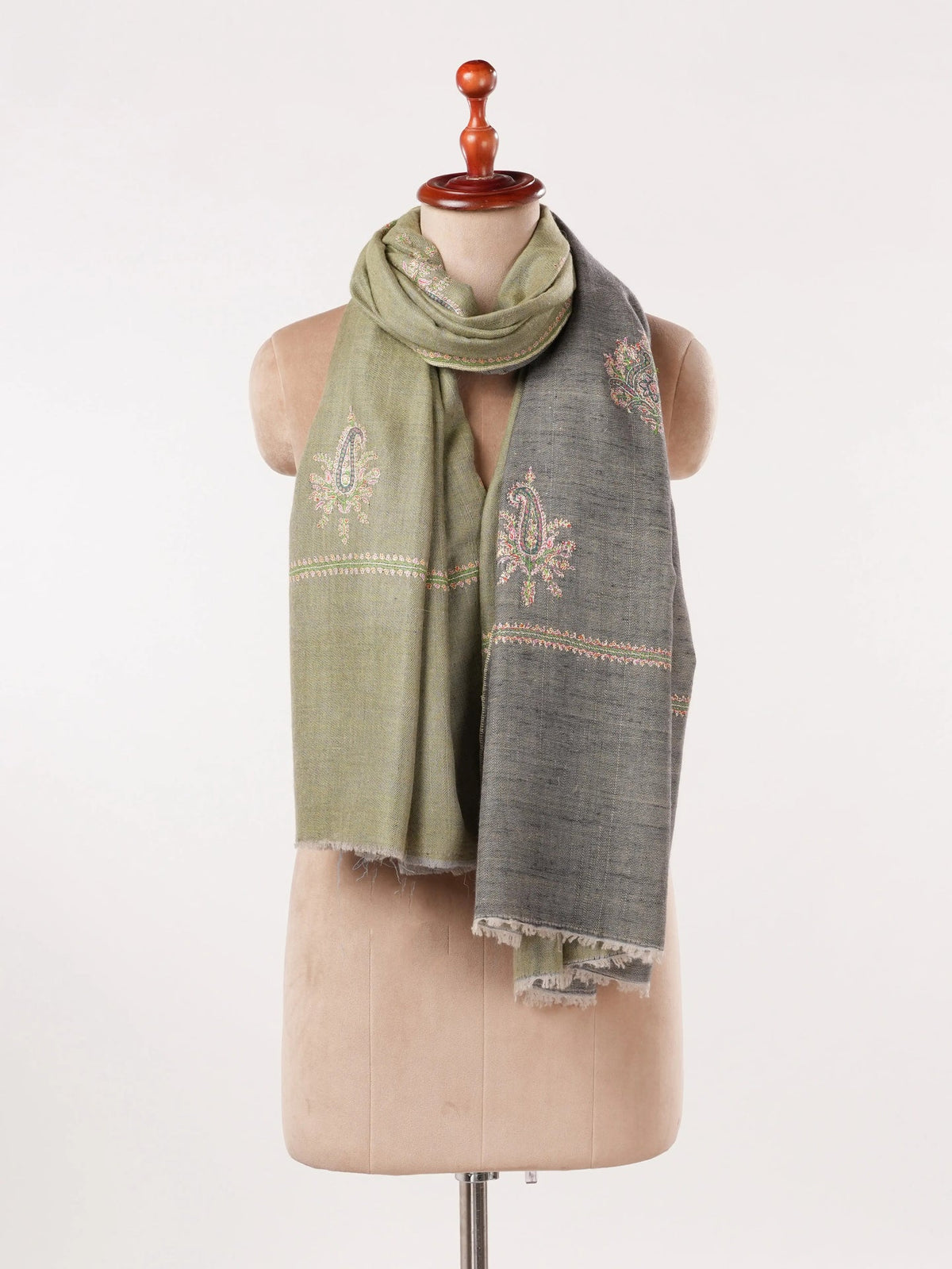 Dualtone Handwoven Pashmina Shawl with Buteh Hand Embroidery