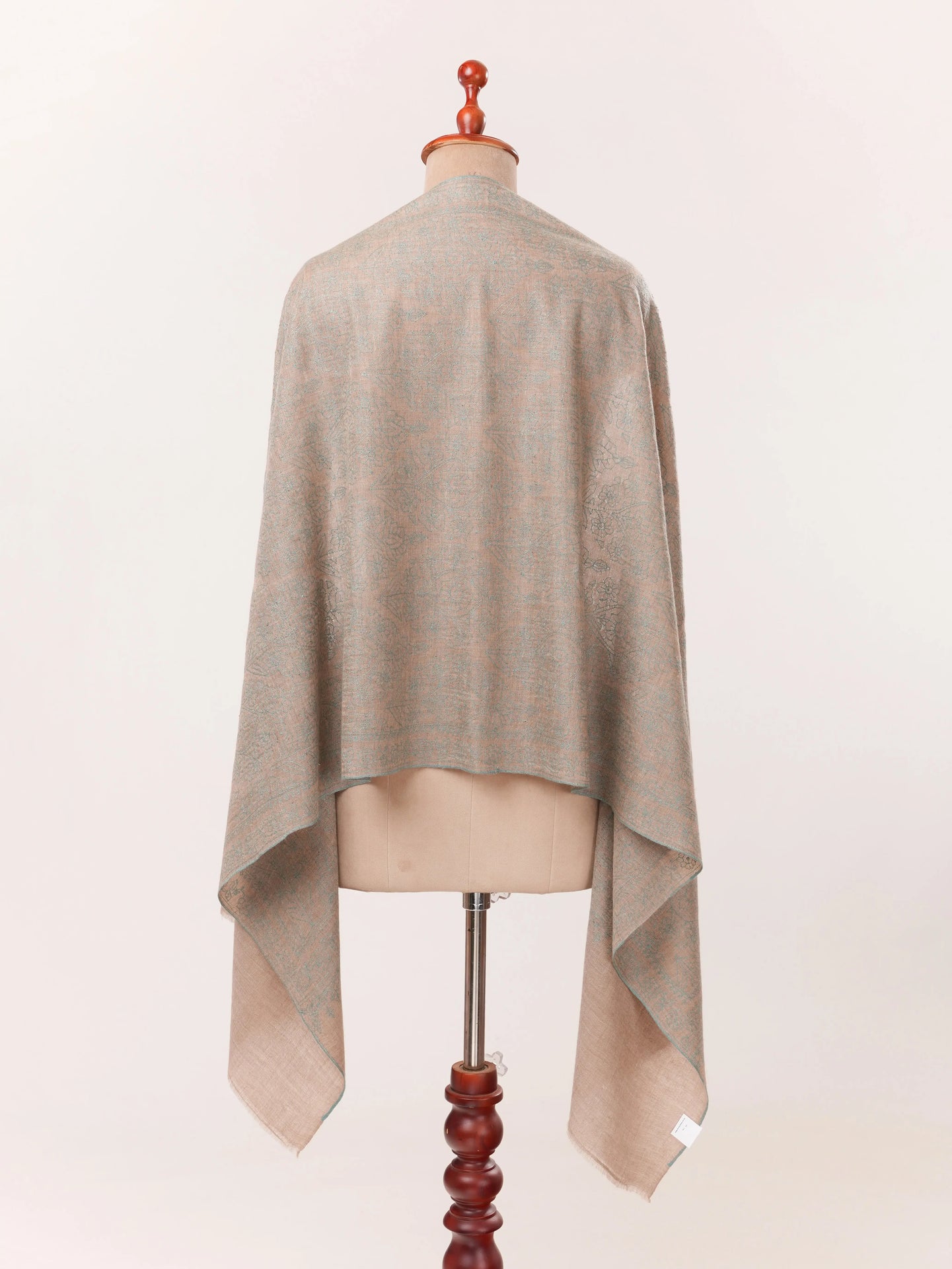 Natural Taupe Kashmiri Cashmere Handwoven Scarf with Jali Hand Sozni Embroidery Shahkaar.com