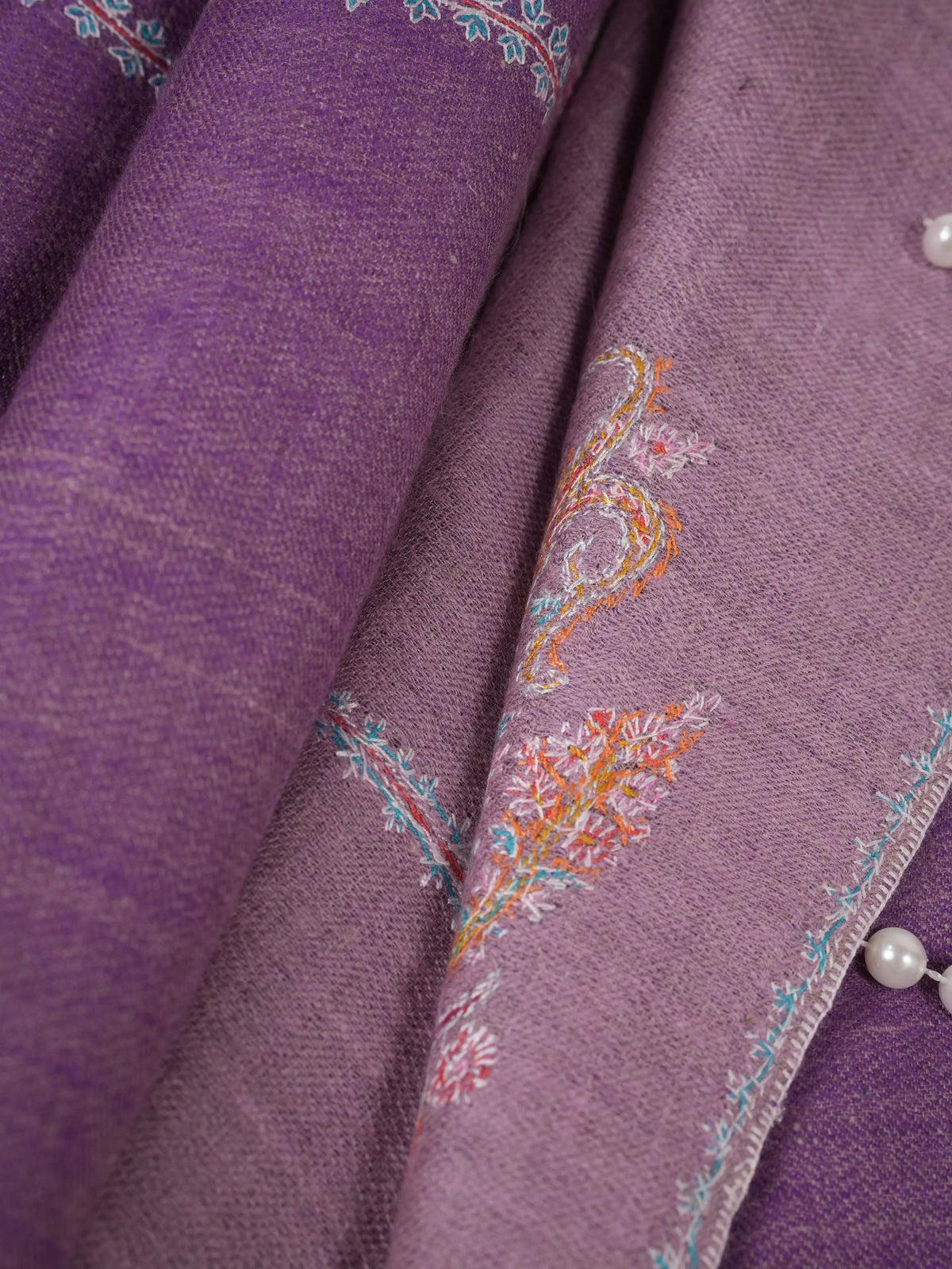 Purple Lavender Dual Tone Authentic Pashmina Shawl with Buteh Embroidery