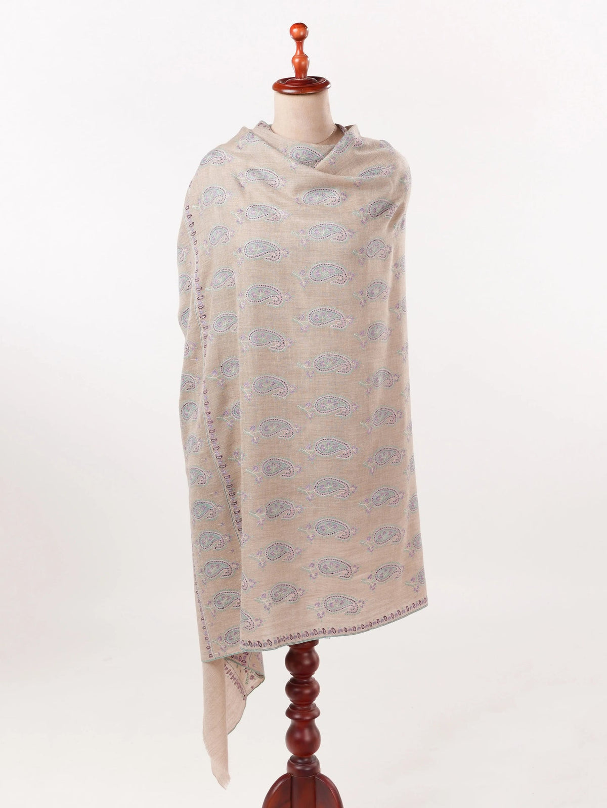 Natural Beige Warm Pashmina Shawl with Buteh Hand Embroidery