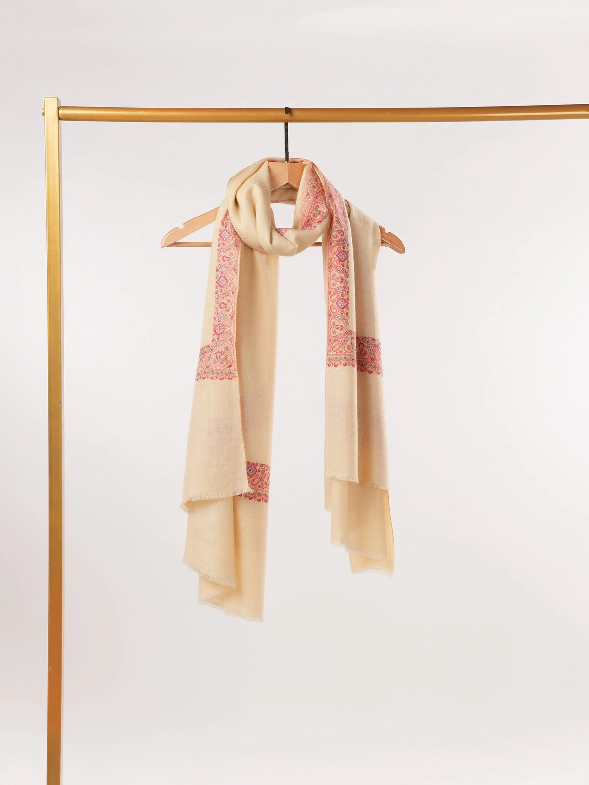 Off White Kashmiri Original Pashmina Shawl with Neemdaur Sozni Embroidery Shahkaar.com
