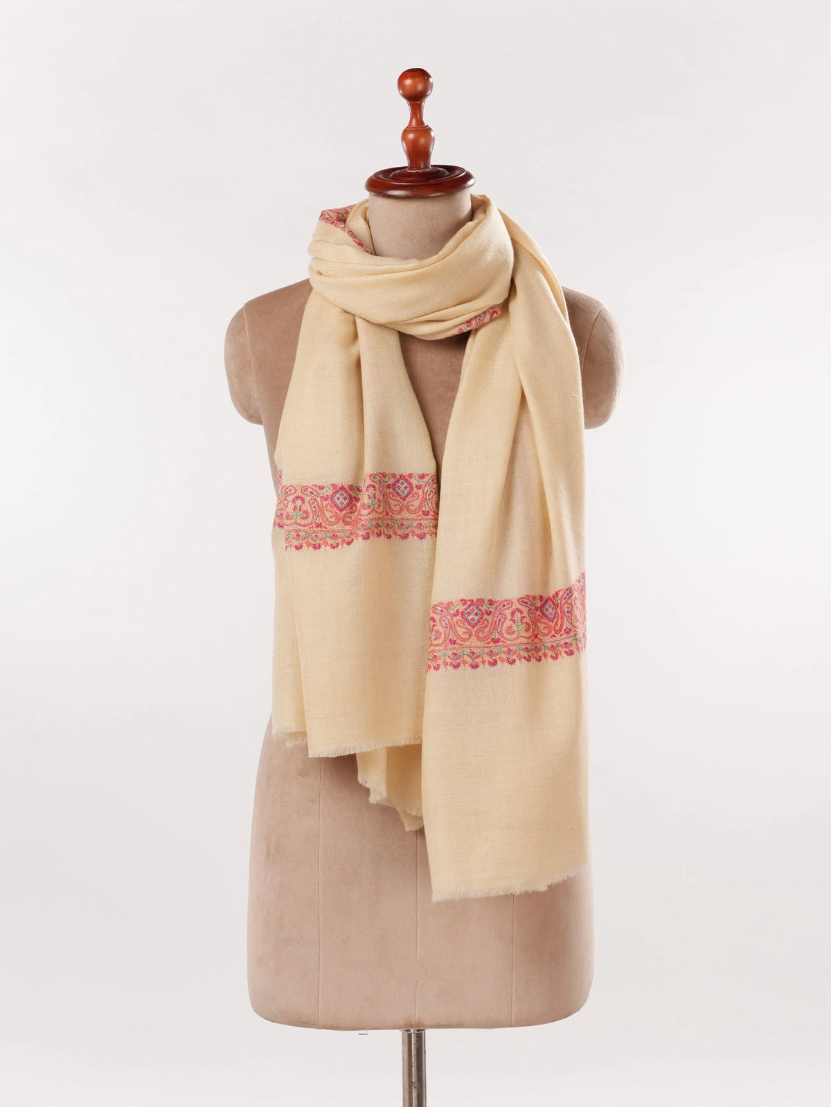 Off White Kashmiri Original Pashmina Shawl with Neemdaur Sozni Embroidery Shahkaar.com