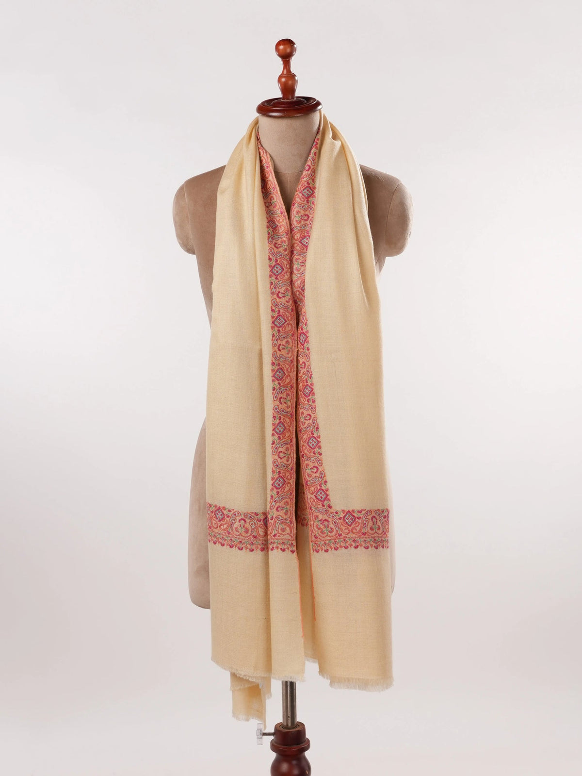 Off White Kashmiri Original Pashmina Shawl with Neemdaur Sozni Embroidery Shahkaar.com