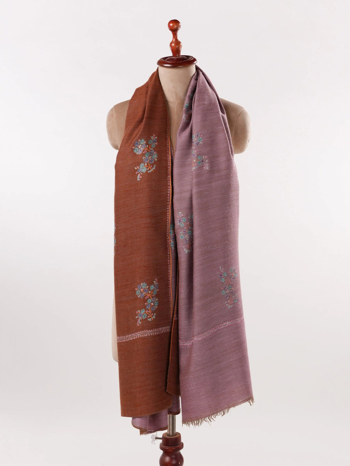 Dualtone Handwoven Soft Pashmina Shawl with Buteh Hand Sozni Embroidery Shahkaar.com