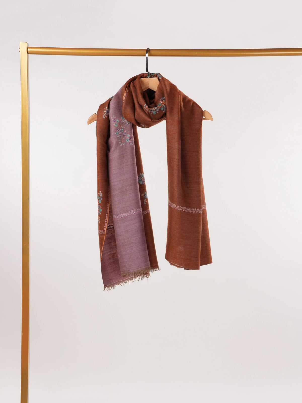Dualtone Handwoven Soft Pashmina Shawl with Buteh Hand Sozni Embroidery Shahkaar.com