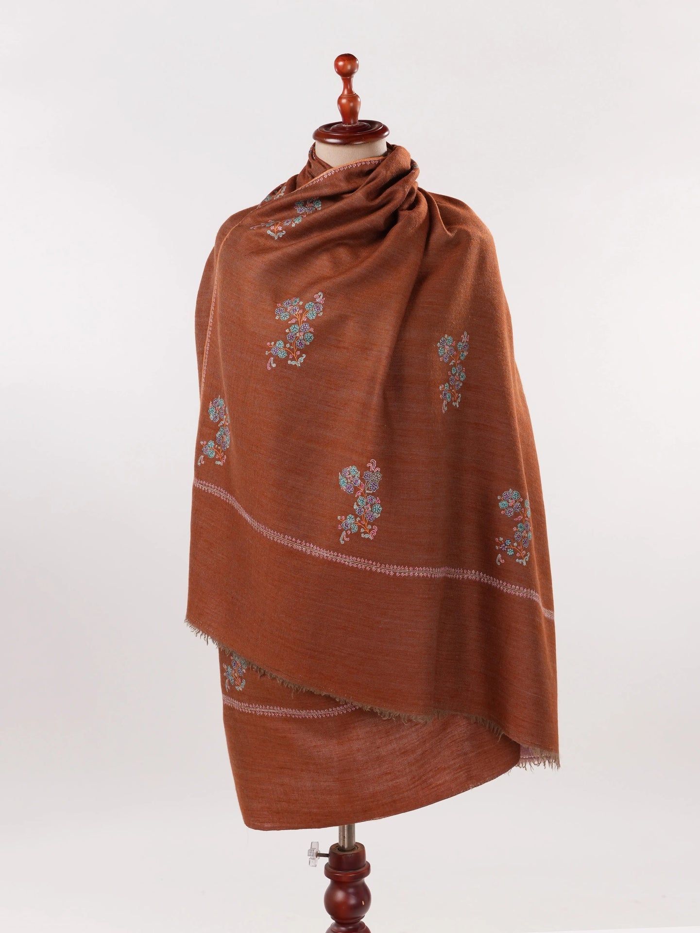 Dualtone Handwoven Soft Pashmina Shawl with Buteh Hand Sozni Embroidery Shahkaar.com