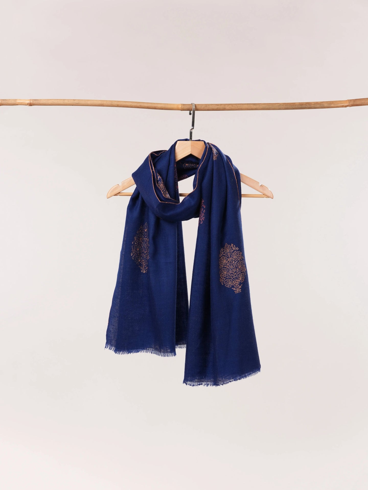 Dark Blue Cashmere Scarf with Buteh Hand Embroidery Shahkaar.com