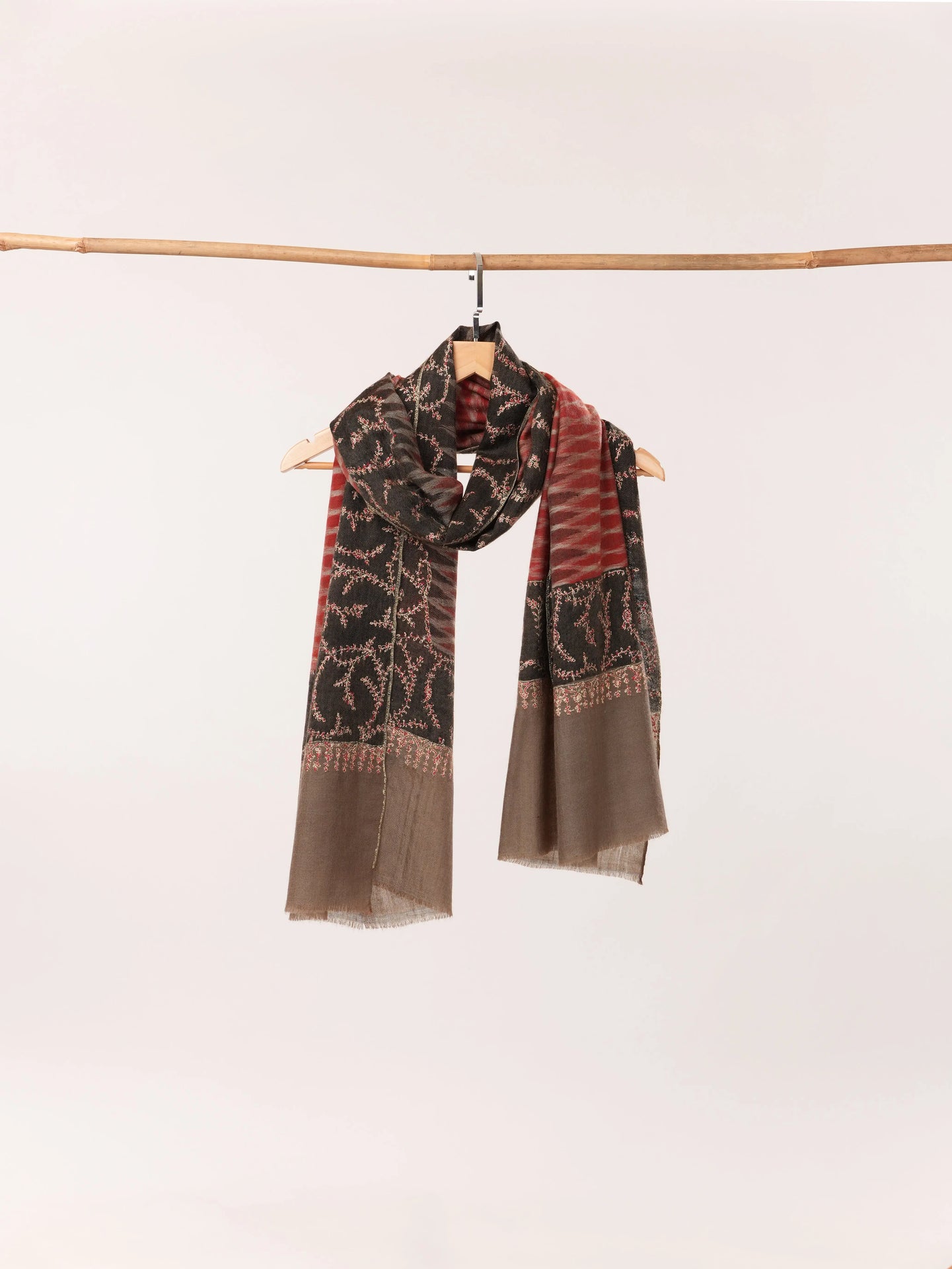 Handwoven Kashmiri Scarf with Ikat and Hand Sozni Work Shahkaar.com