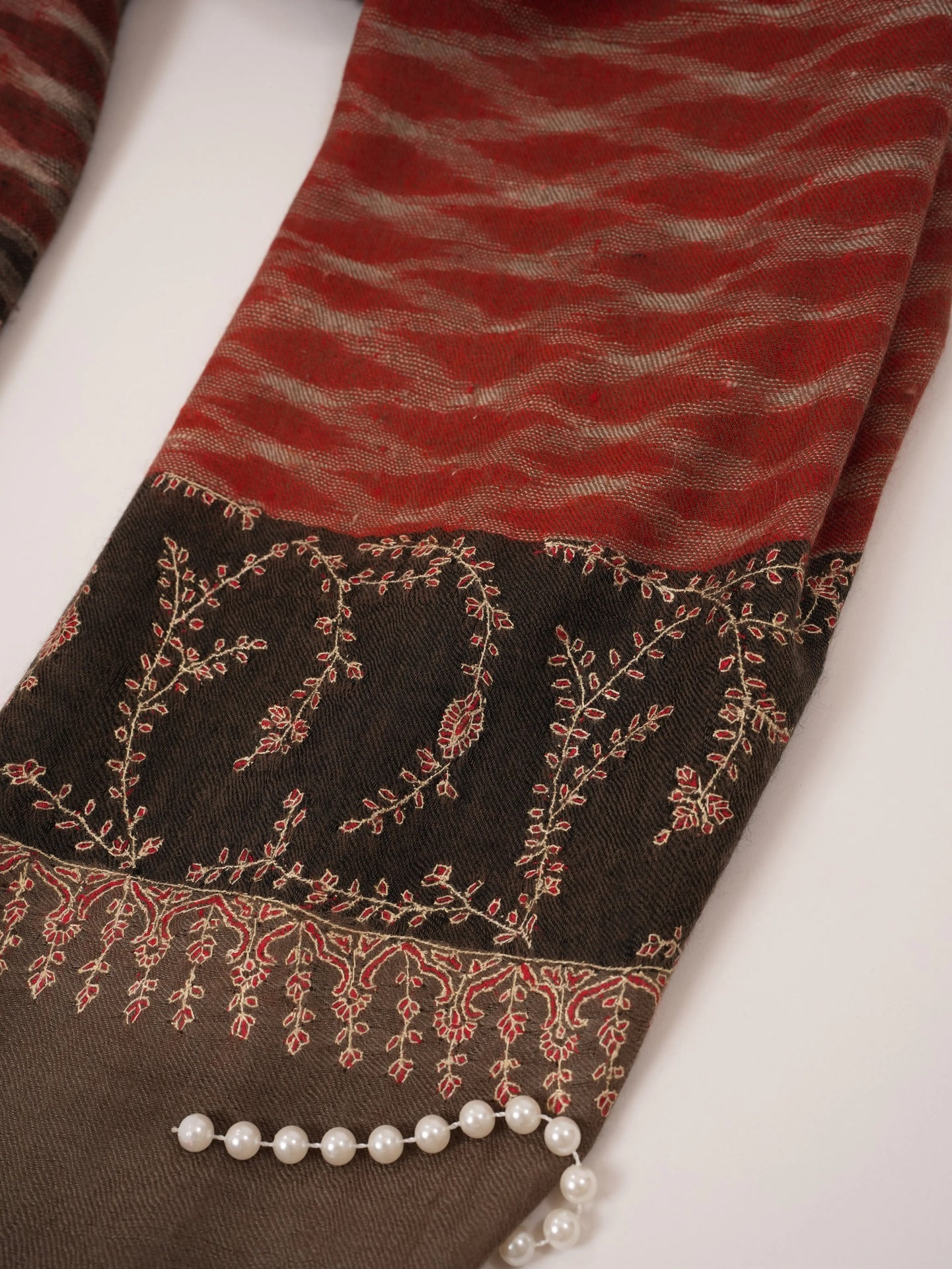 Handwoven Kashmiri Scarf with Ikat and Hand Sozni Work Shahkaar.com