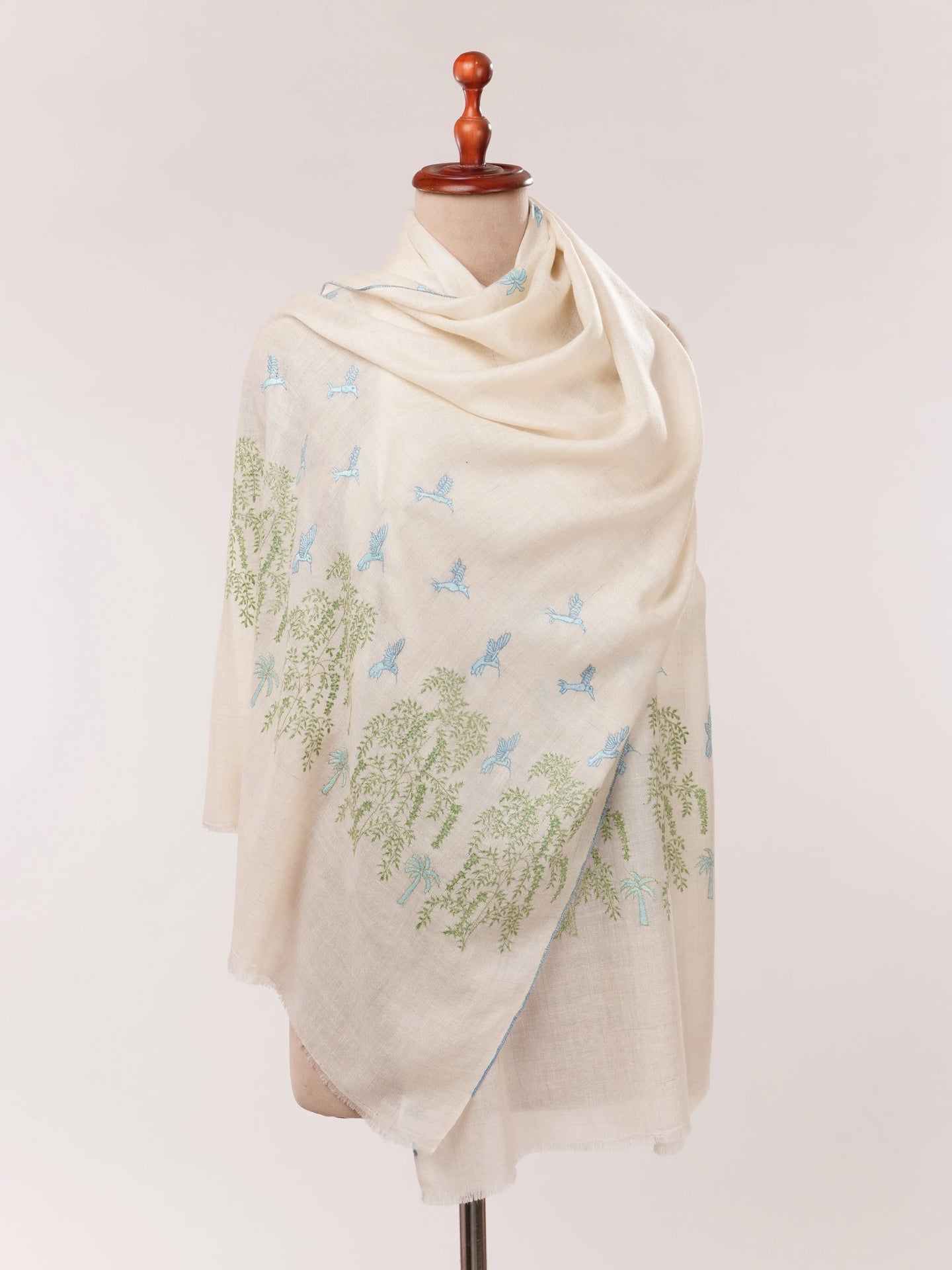 Handwoven Off White Cashmere Scarf with Minimalist Hand Embroidery Shahkaar.com