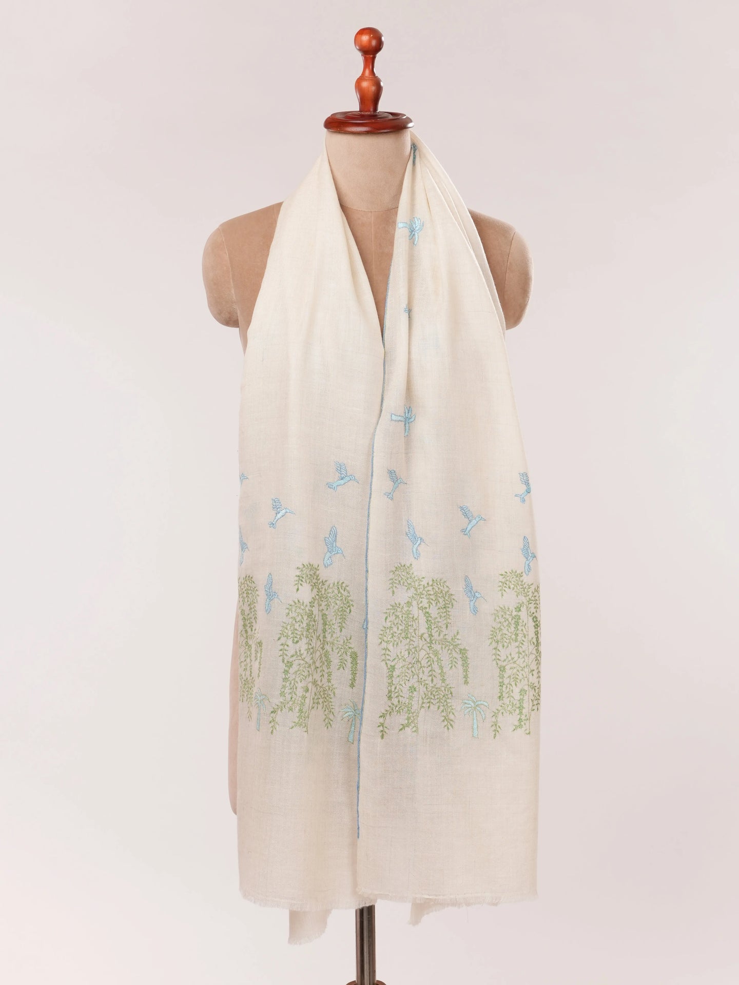 Handwoven Off White Cashmere Scarf with Minimalist Hand Embroidery Shahkaar.com