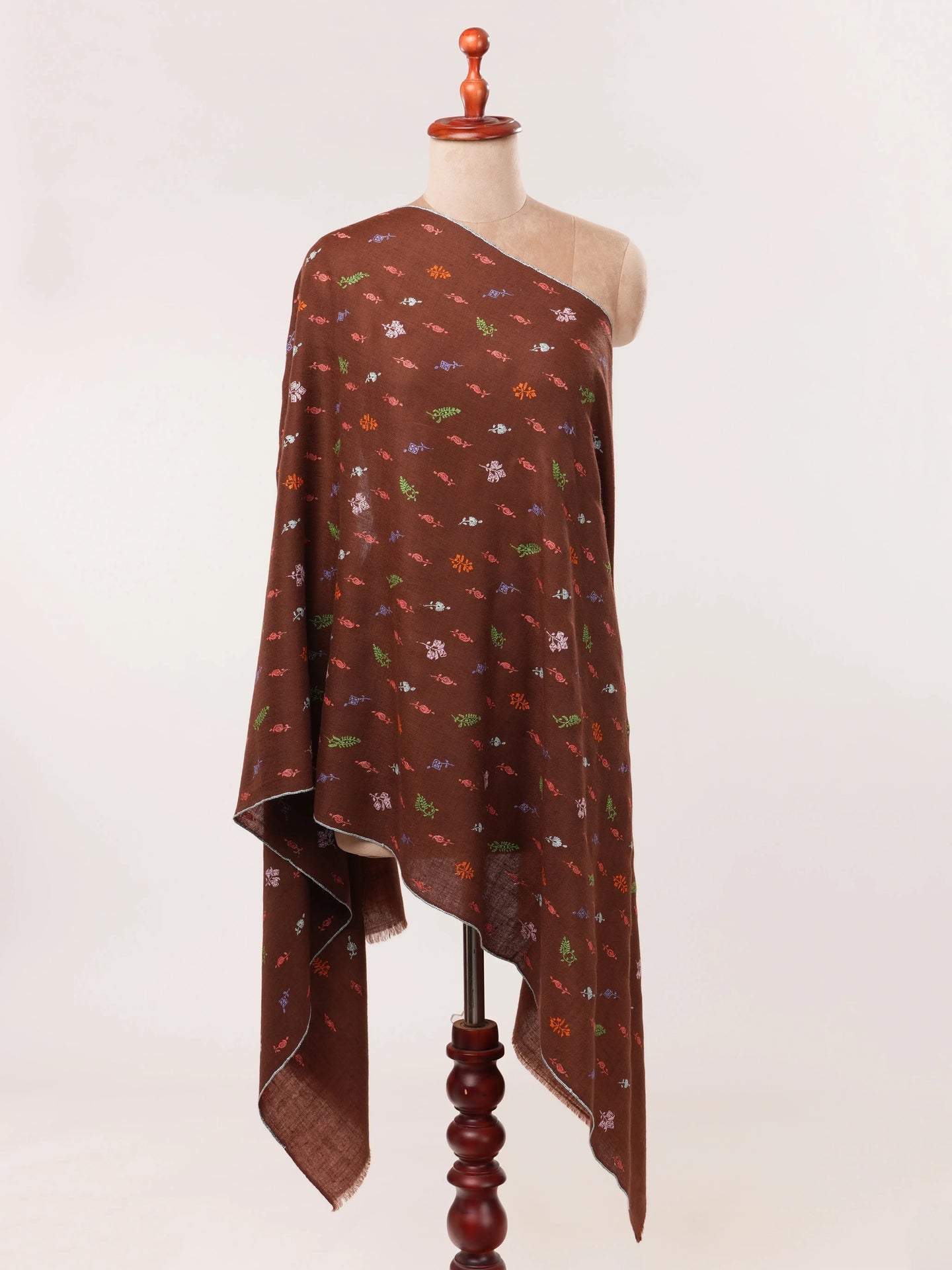 Brown Cashmere Scarf with Buteh Hand Embroidery Shahkaar.com