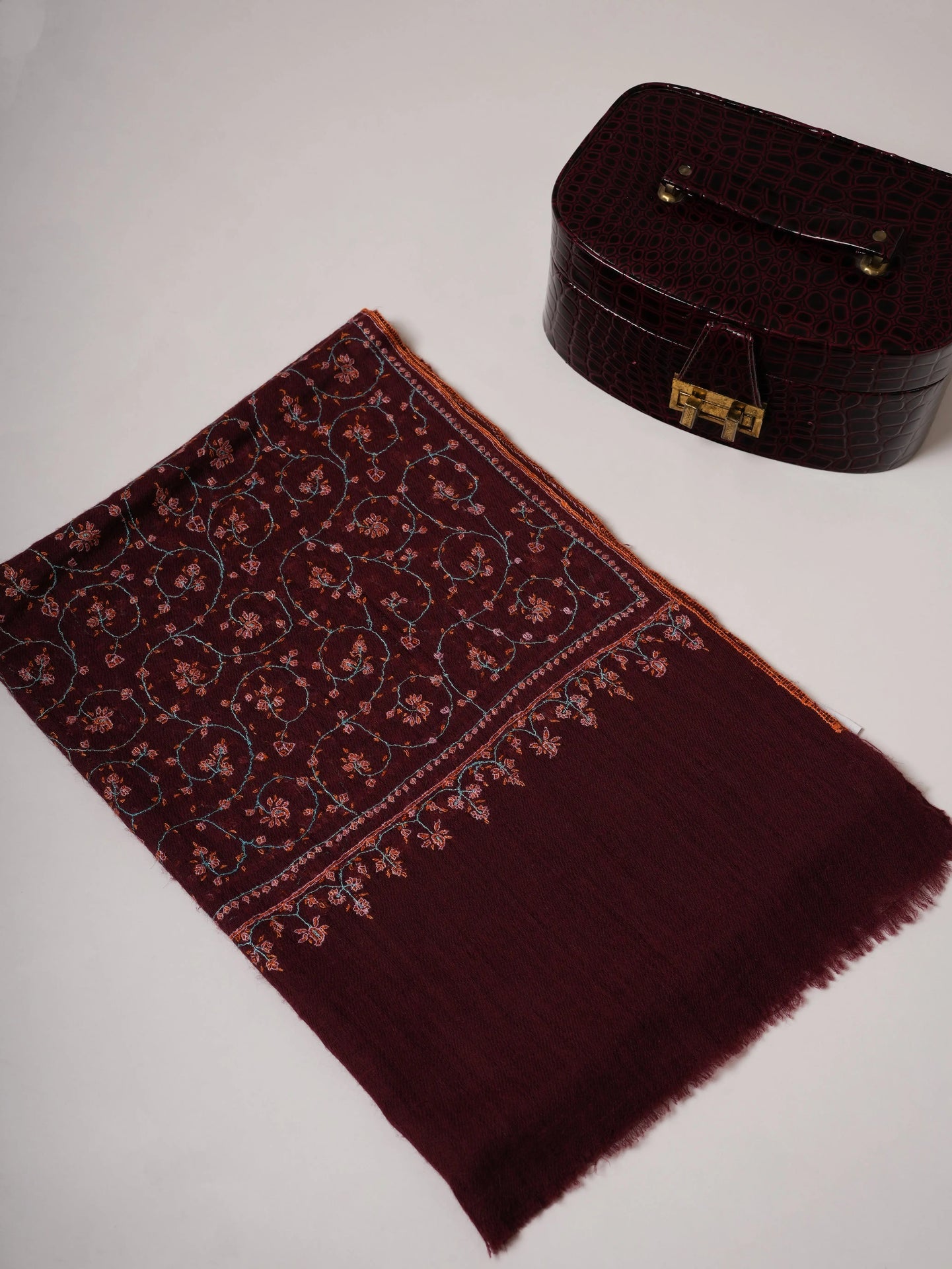 Featherlight Baby Soft Handwoven Cashmere Scarf with Hand Embroidery Shahkaar