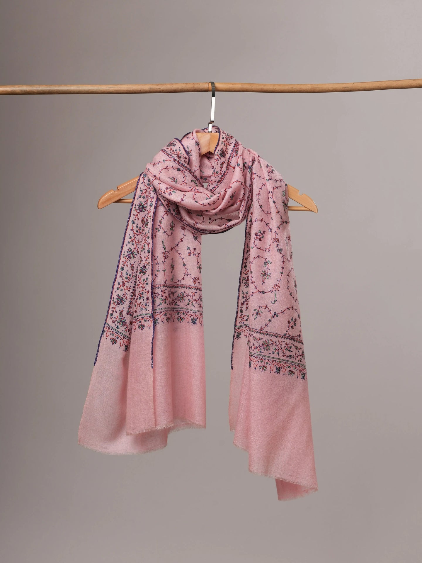 Baby Pink Soft Cashmere Scarf with Jali Hand Embroidery Shahkaar