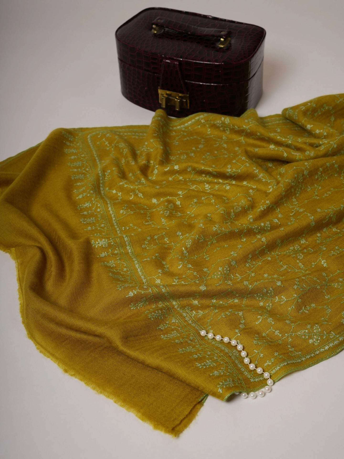 Featherlight Baby Soft Handwoven Cashmere Scarf with Hand Embroidery Shahkaar