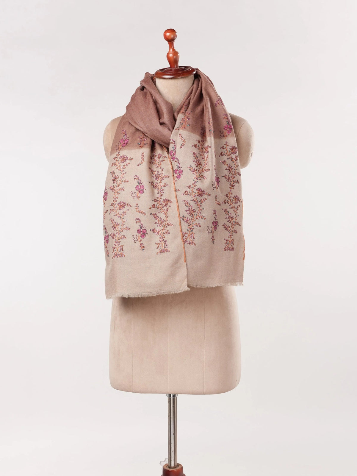 Palldar Kashmiri Handwoven Pashmina Shawl with Hand Sozni Embroidery Shahkaar.com