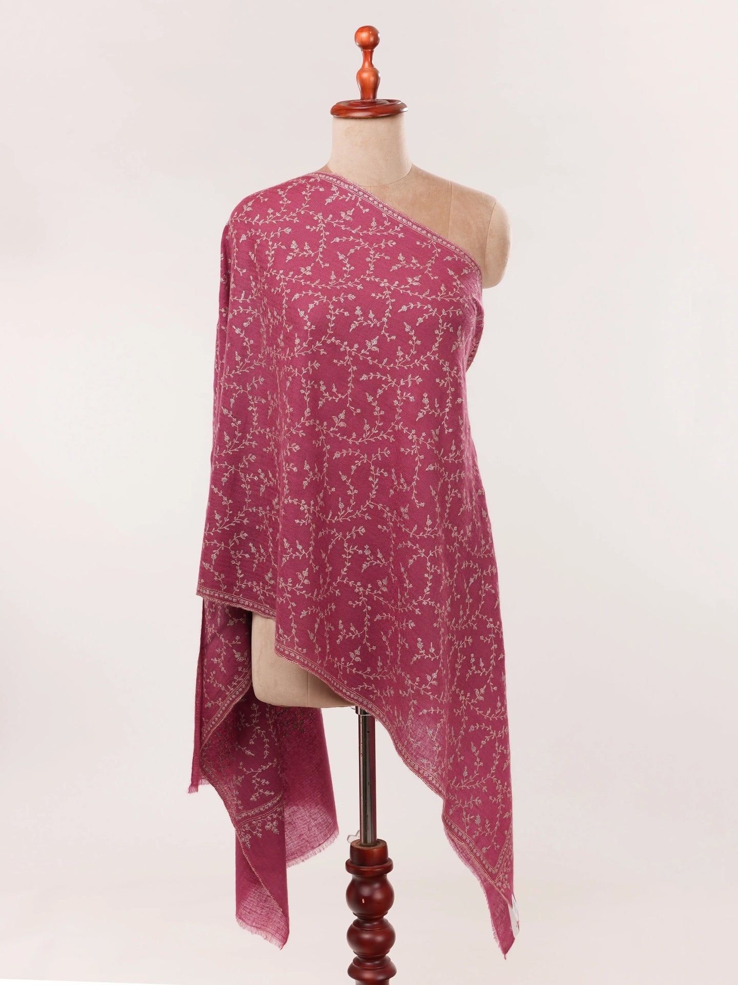 Dusty Raspberry Pink Cashmere Scarf with Hand Embroidery Shahkaar.com