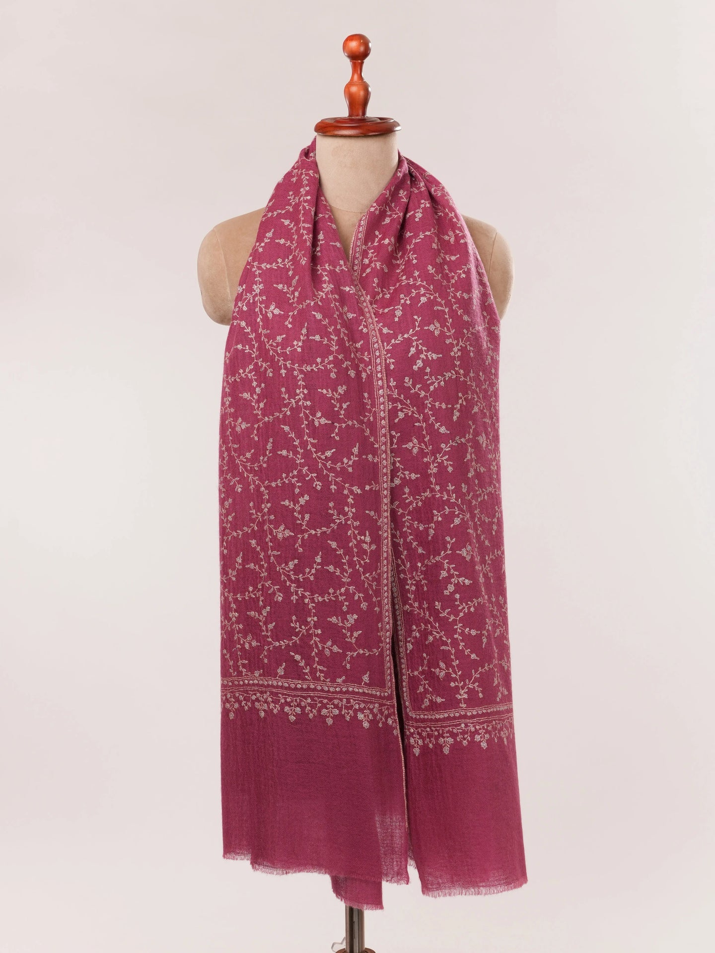 Dusty Raspberry Pink Cashmere Scarf with Hand Embroidery Shahkaar.com