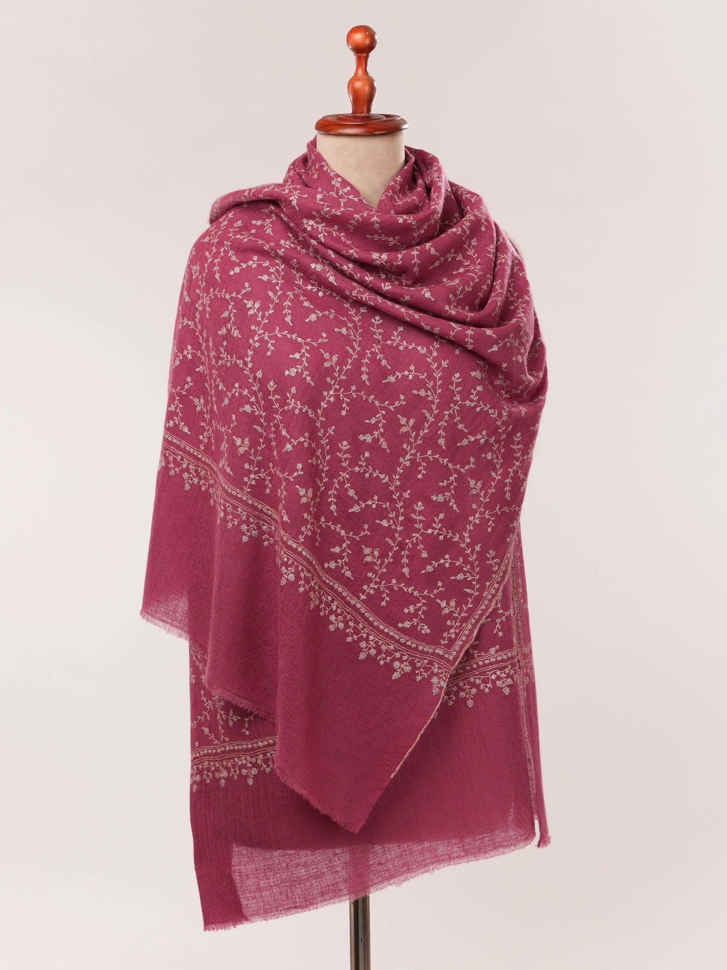 Dusty Raspberry Pink Cashmere Scarf with Hand Embroidery Shahkaar.com