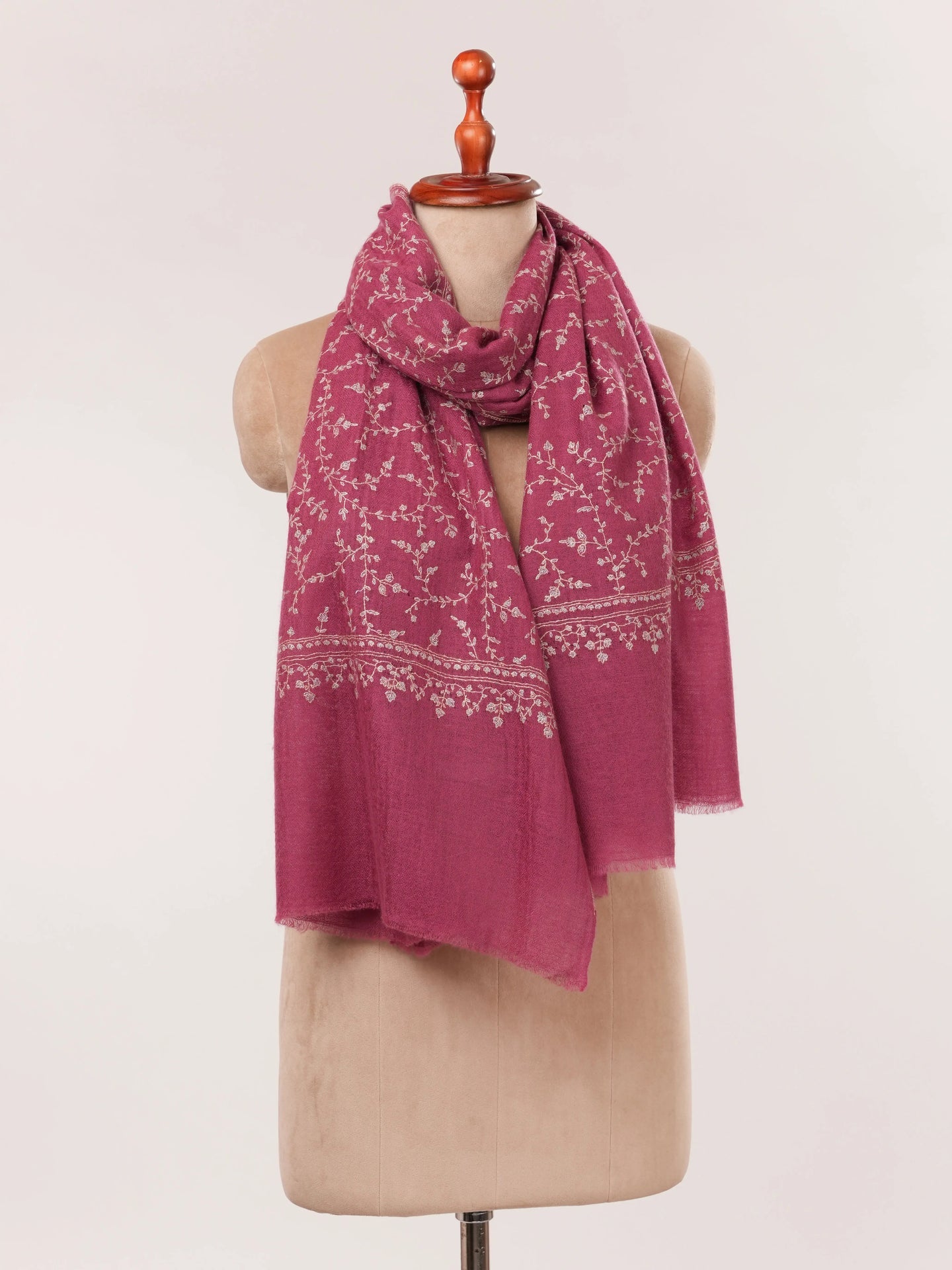 Dusty Raspberry Pink Cashmere Scarf with Hand Embroidery Shahkaar.com