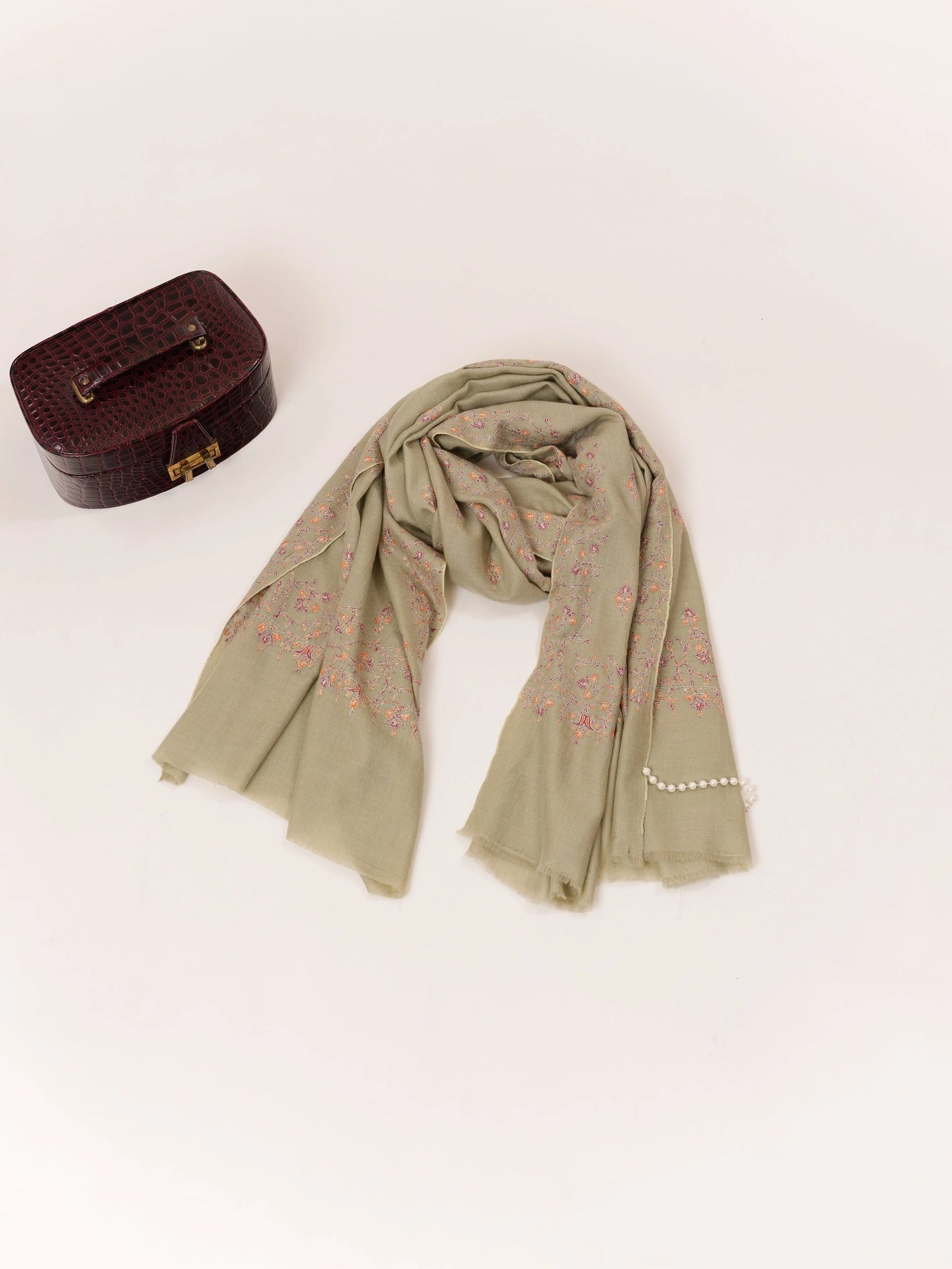 Fresh Green Handwoven Kashmiri Pashmina Shawl with Buteh Hand Sozni Embroidery Shahkaar.com