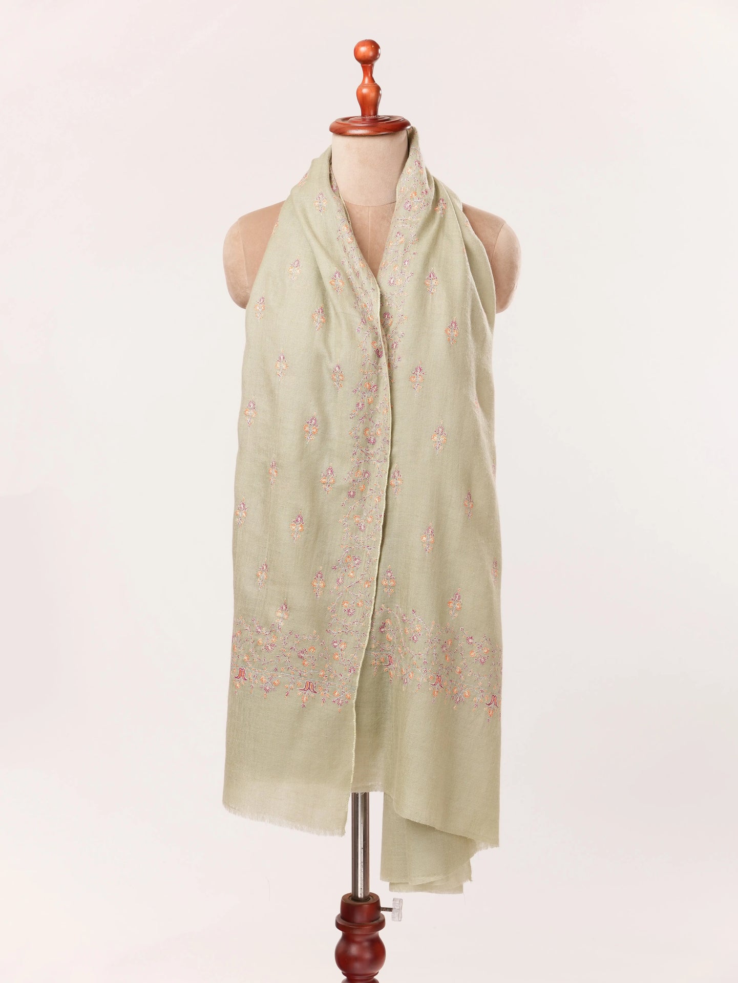 Fresh Green Handwoven Kashmiri Pashmina Shawl with Buteh Hand Sozni Embroidery Shahkaar.com