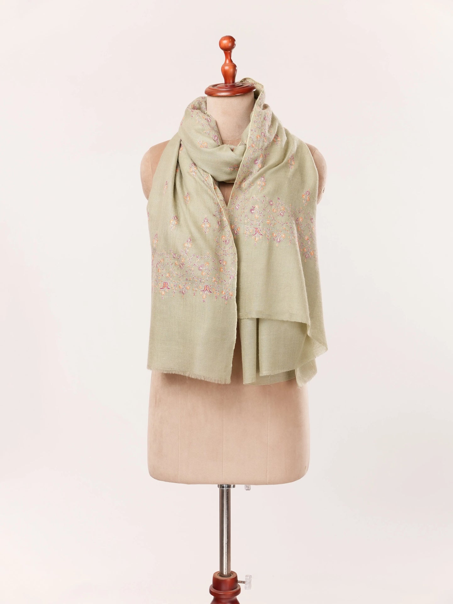 Fresh Green Handwoven Kashmiri Pashmina Shawl with Buteh Hand Sozni Embroidery Shahkaar.com