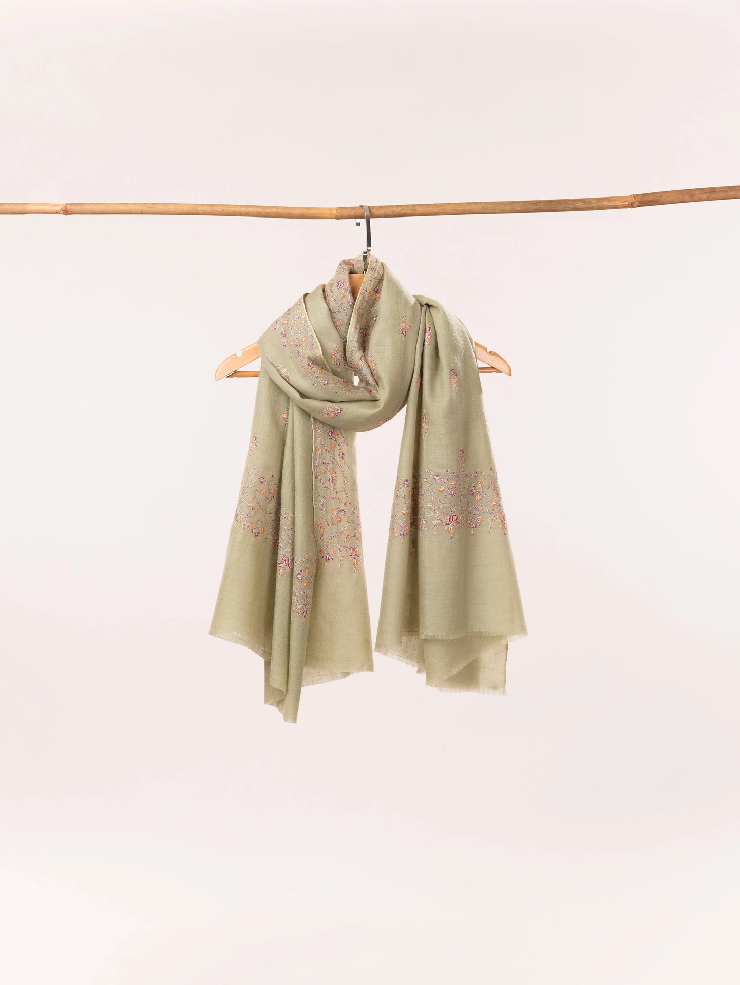 Fresh Green Handwoven Kashmiri Pashmina Shawl with Buteh Hand Sozni Embroidery Shahkaar.com