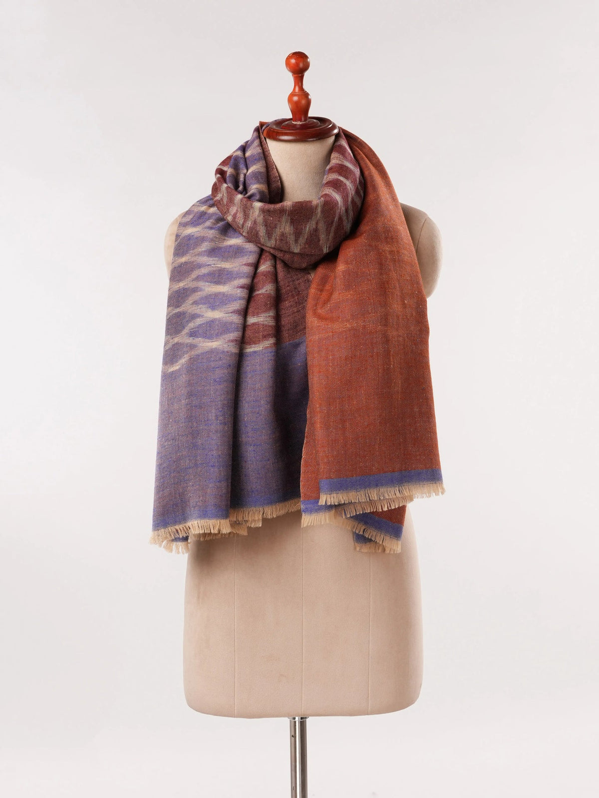 Dual Shade Handwoven Original Pashmina Shawl with Ikat Weave