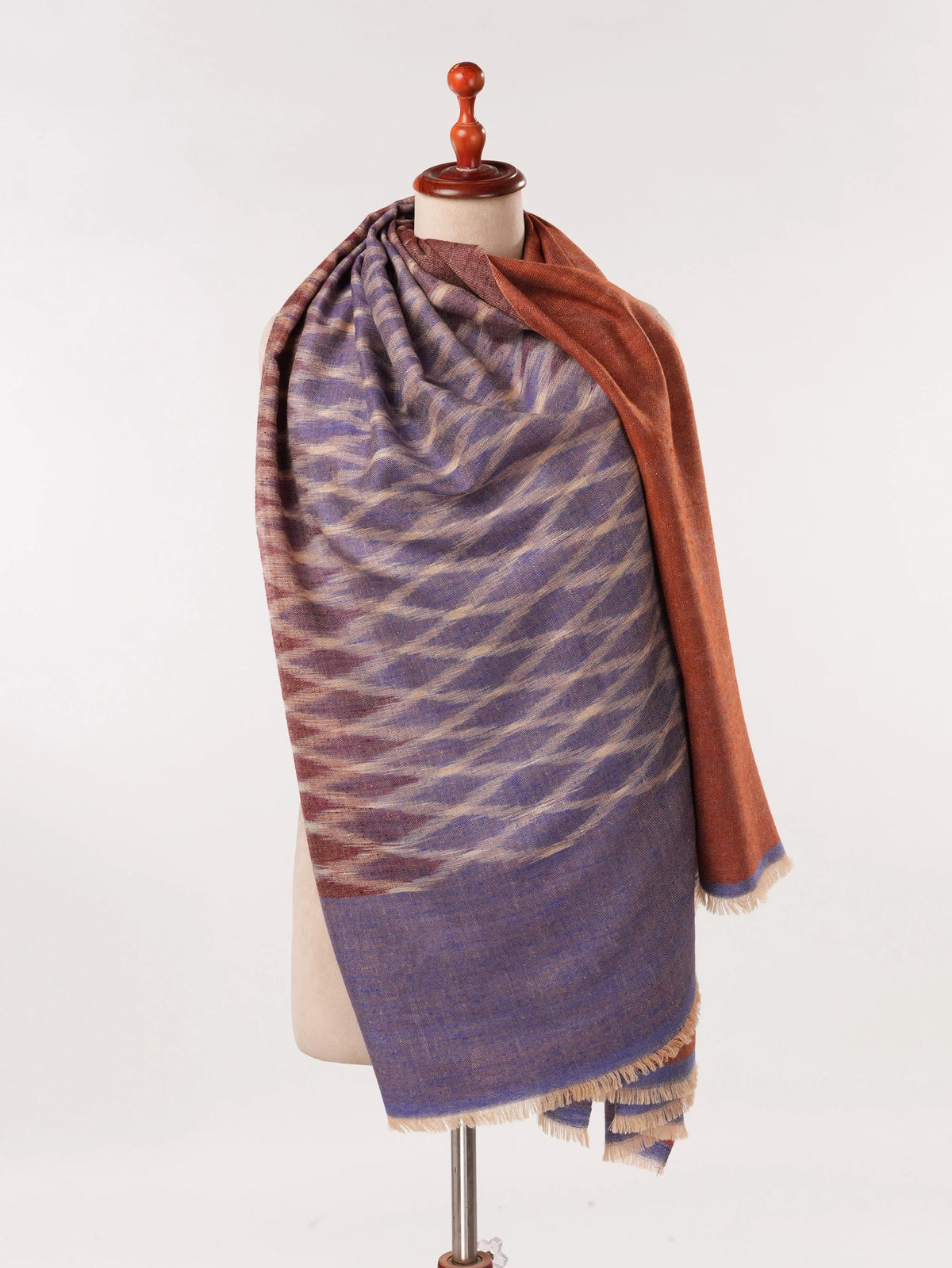 Dual Shade Handwoven Original Pashmina Shawl with Ikat Weave