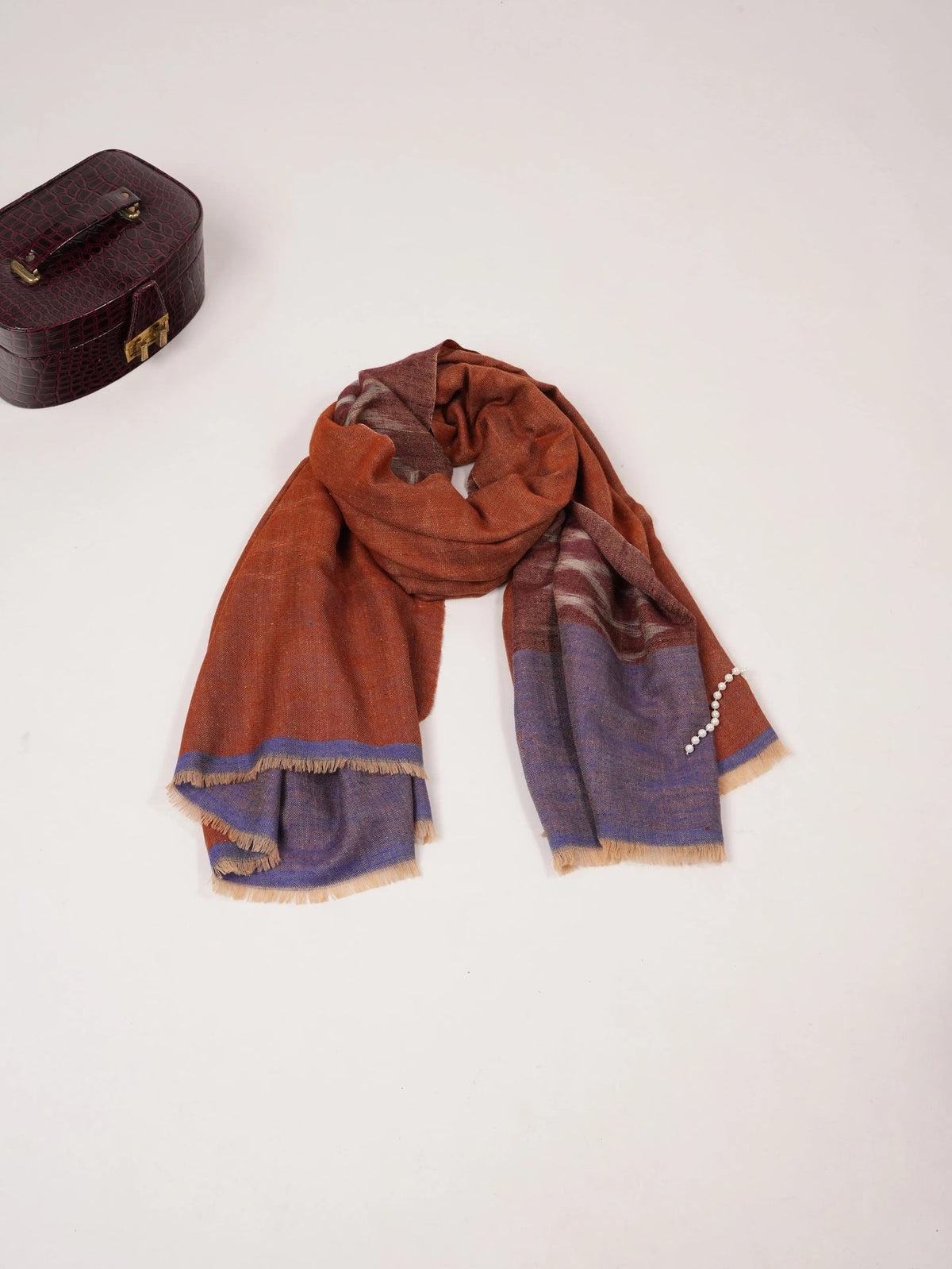 Dual Shade Handwoven Original Pashmina Shawl with Ikat Weave