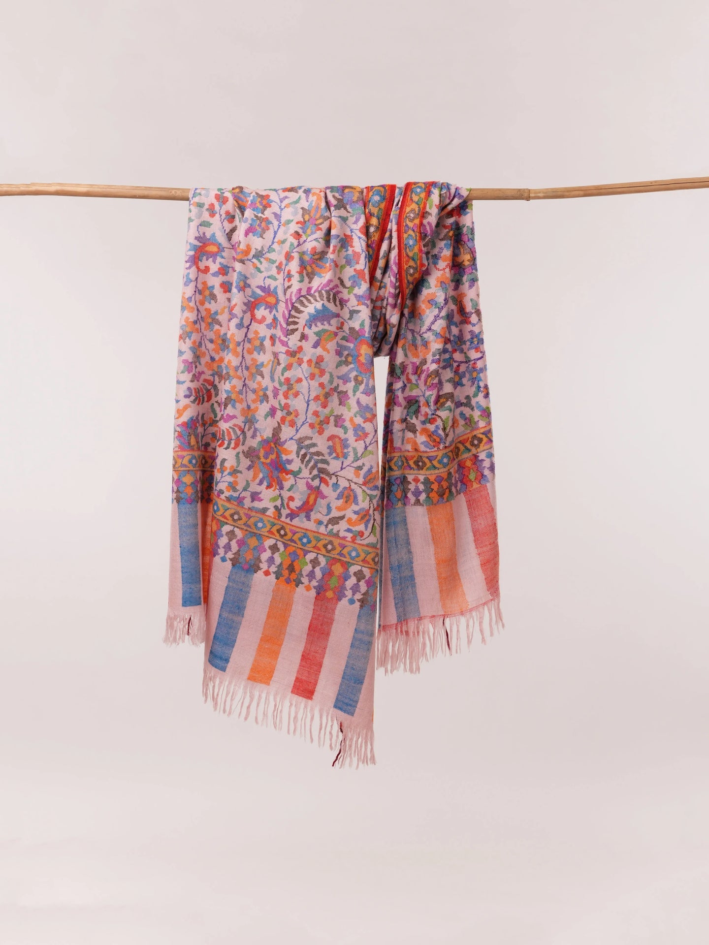 Baby Pink Handwoven Kani Jamavar Pashmina Shawl Shahkaar.com
