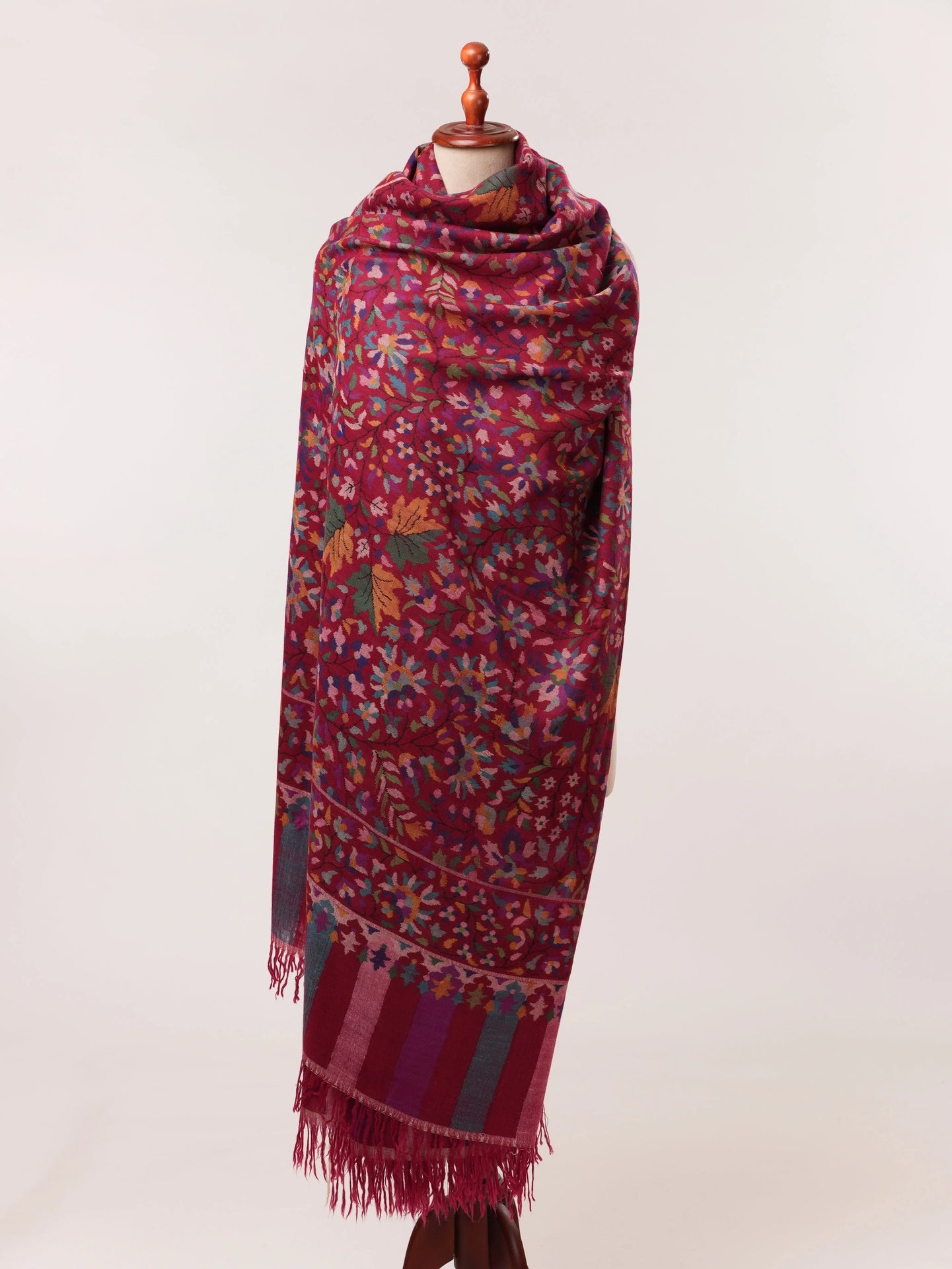Maroon Flush Handwoven Oversized Kani Pure Pashmina Shawl Shahkaar.com