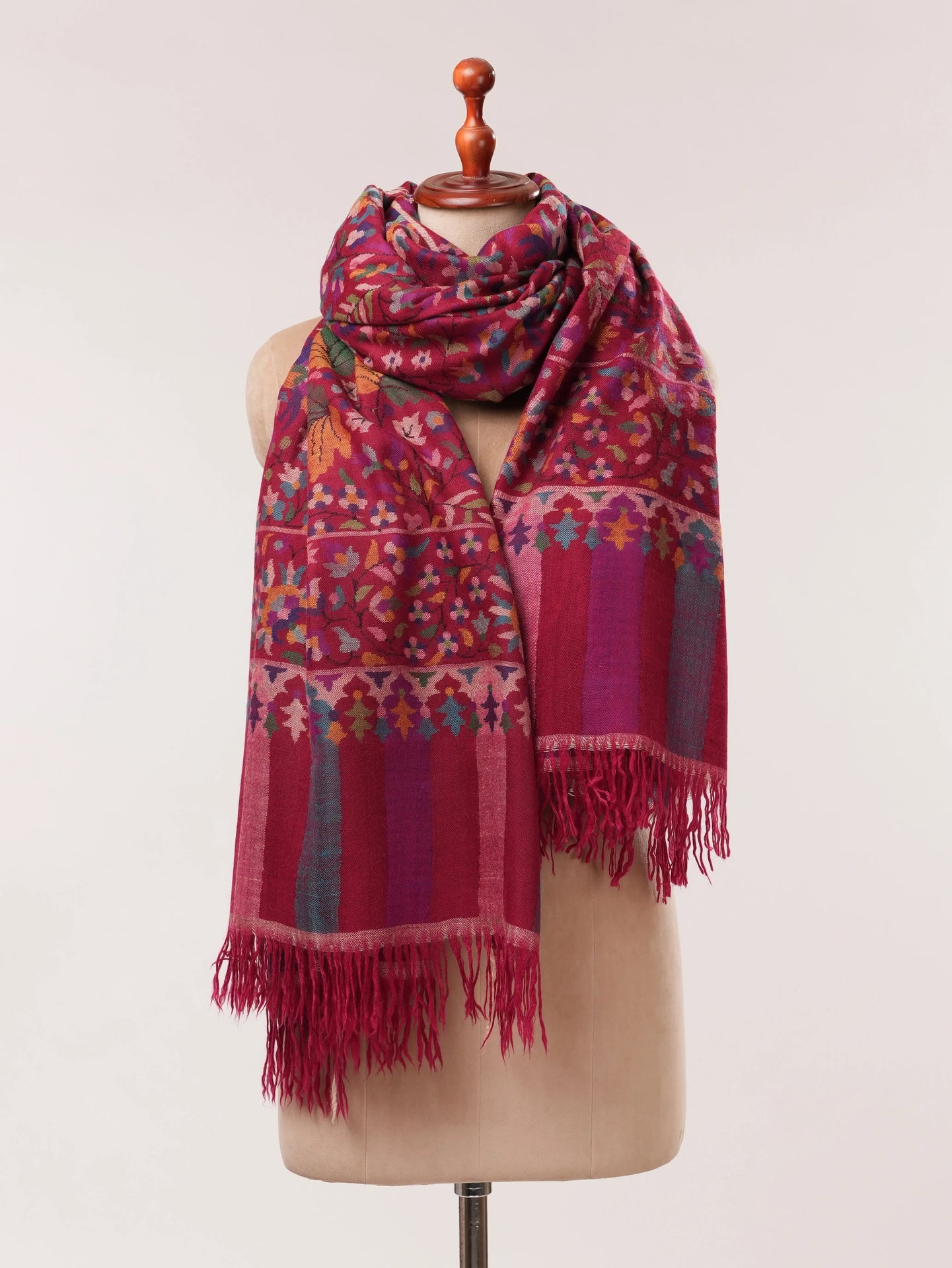 Maroon Flush Handwoven Oversized Kani Pure Pashmina Shawl Shahkaar.com