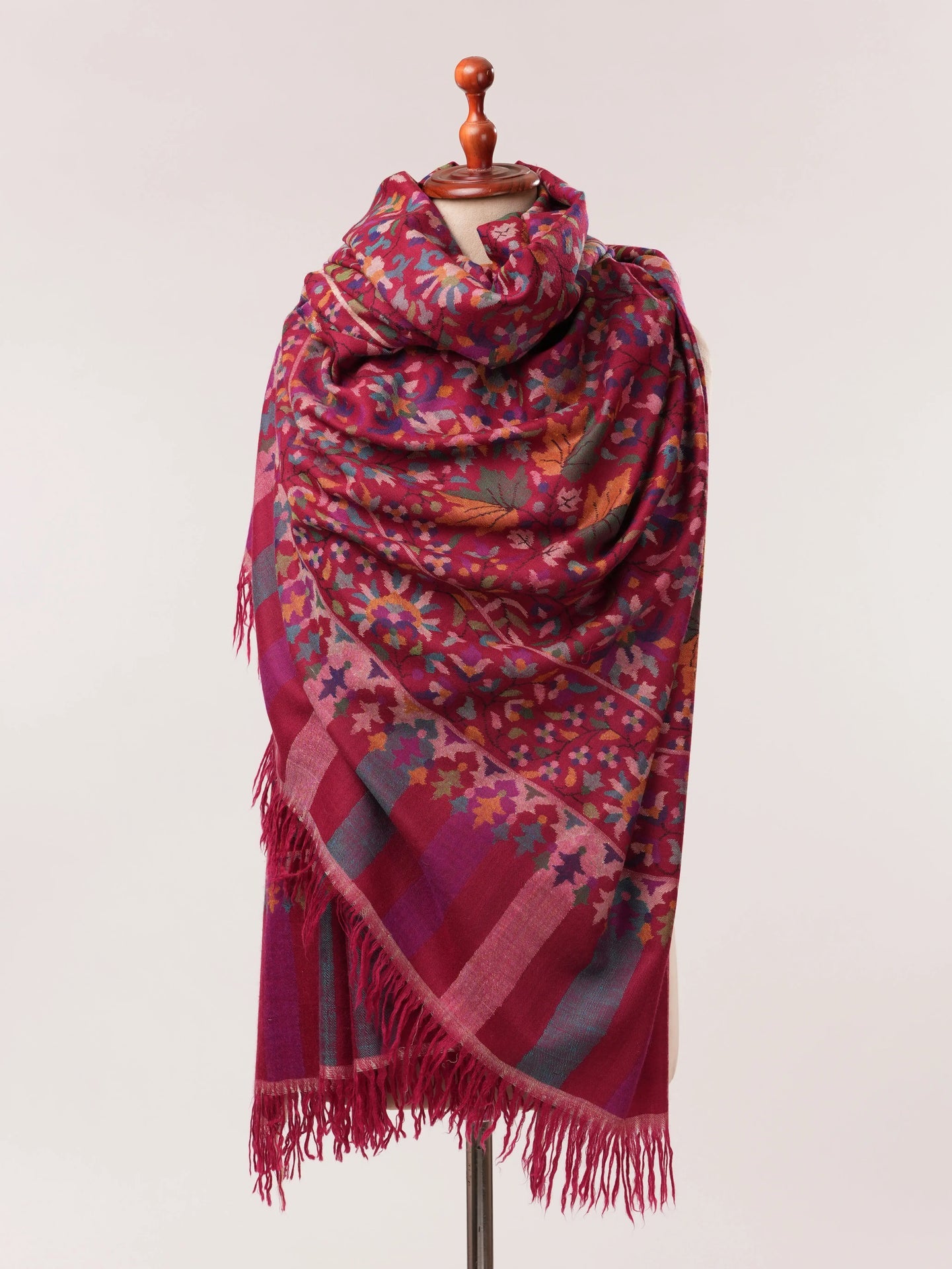Maroon Flush Handwoven Oversized Kani Pure Pashmina Shawl Shahkaar.com