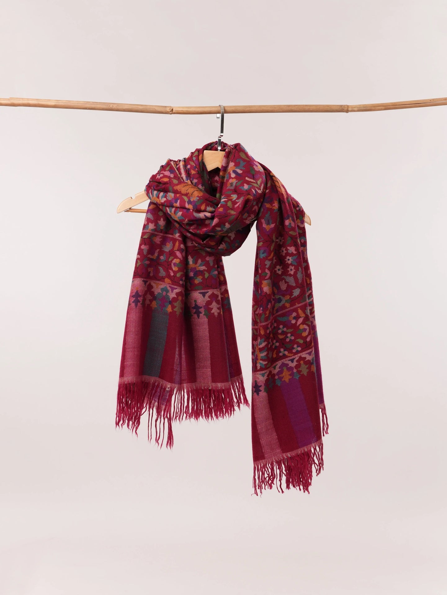 Maroon Flush Handwoven Oversized Kani Pure Pashmina Shawl Shahkaar.com