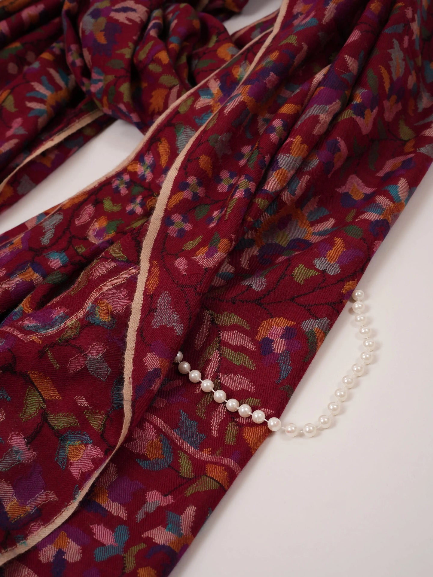 Maroon Flush Handwoven Oversized Kani Pure Pashmina Shawl Shahkaar.com